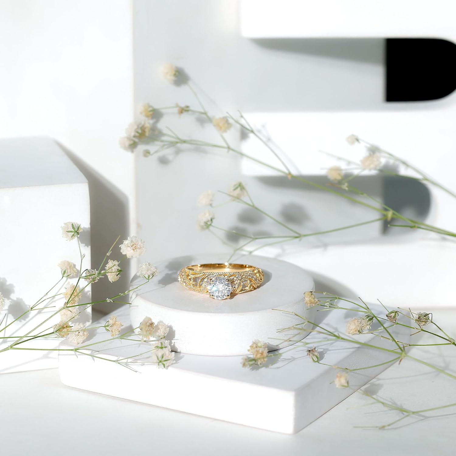 Certified Moissanite Vintage inspired Engagement Ring, D VS 1 Quality, Moissanite Art Deco Ring - Ready To Gift