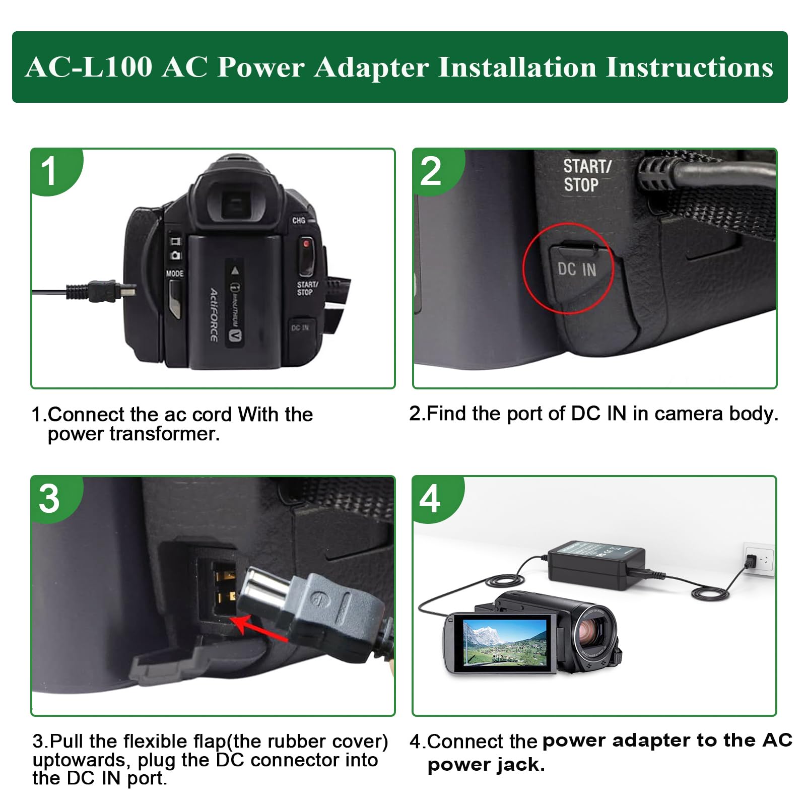 Alimentatore AC-L100 Alimentatore AC L100 Kit caricatore sostitutivo per Sony AC-L100 AC-L15 AC-L10 AC-15A AC-L10A Handycam DCR-TRV MVC-FD DSC-S30 DSC-F707 DSC-F717 DSC-F828 fotocamere