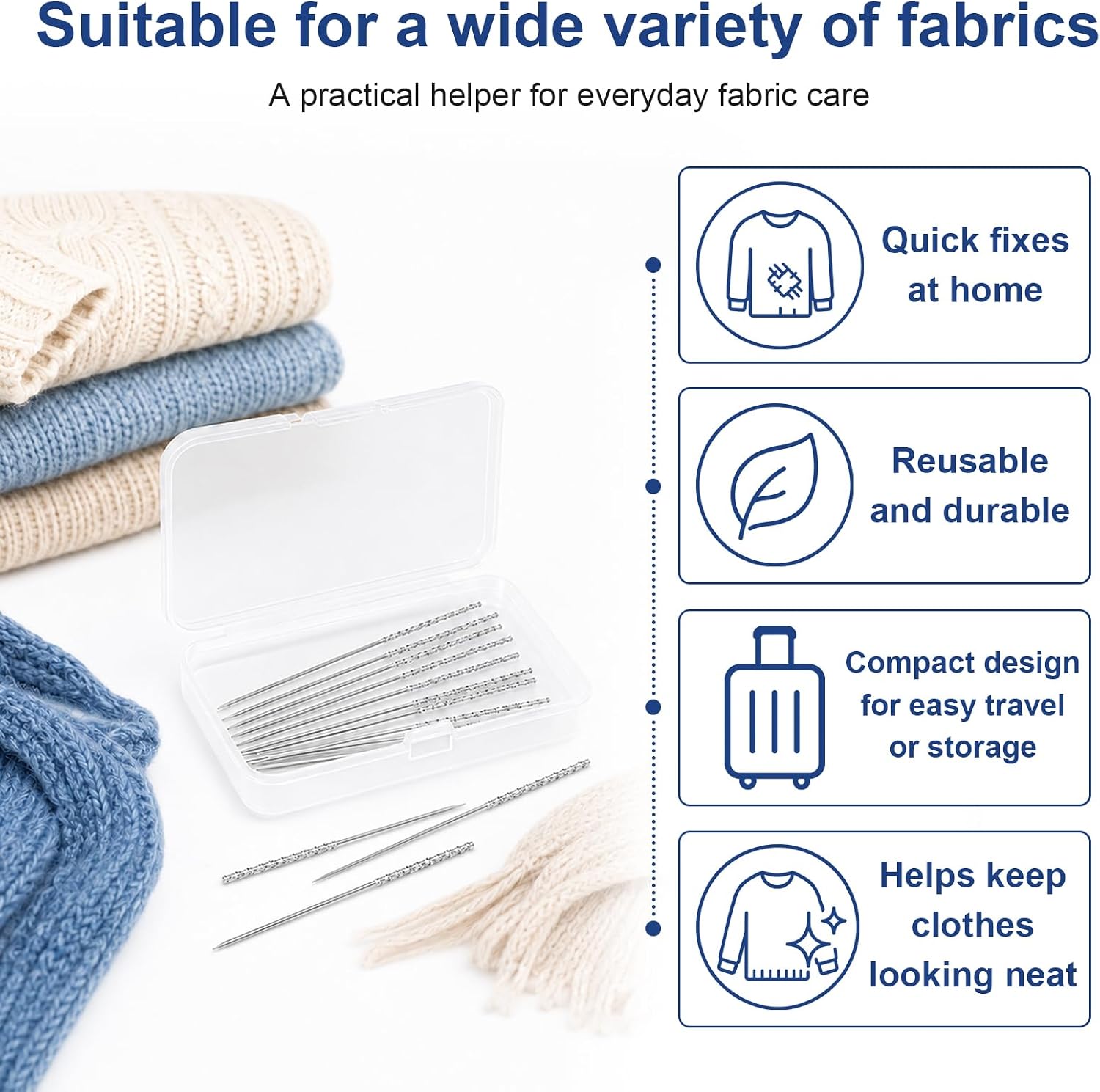15 Pcs Snag Nab It Tool, Snag Repair Needle Sewing Tool with Case, 2.45 Inch Repair Needles for Knits Woven Cloth Garments Drapes Leather Craft Fabric Maintenance
