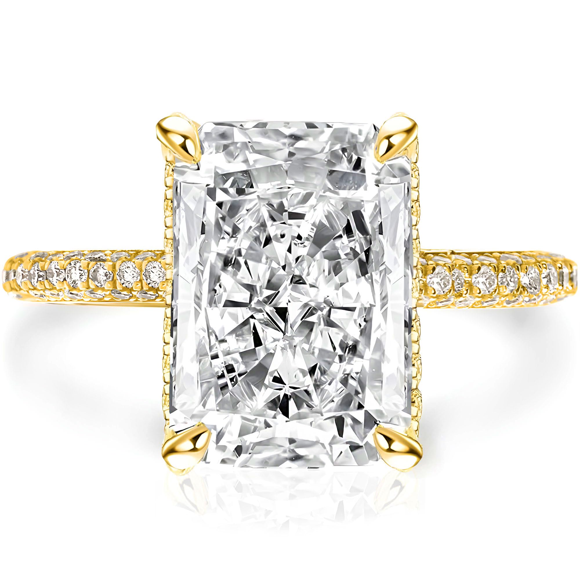 RURULUYA Elongated 3.5CT Emerald/4.5CT Radiant Engagement Ring for Women,Simulated Diamond Promise Ring in S925 Silver 18K Gold Plated