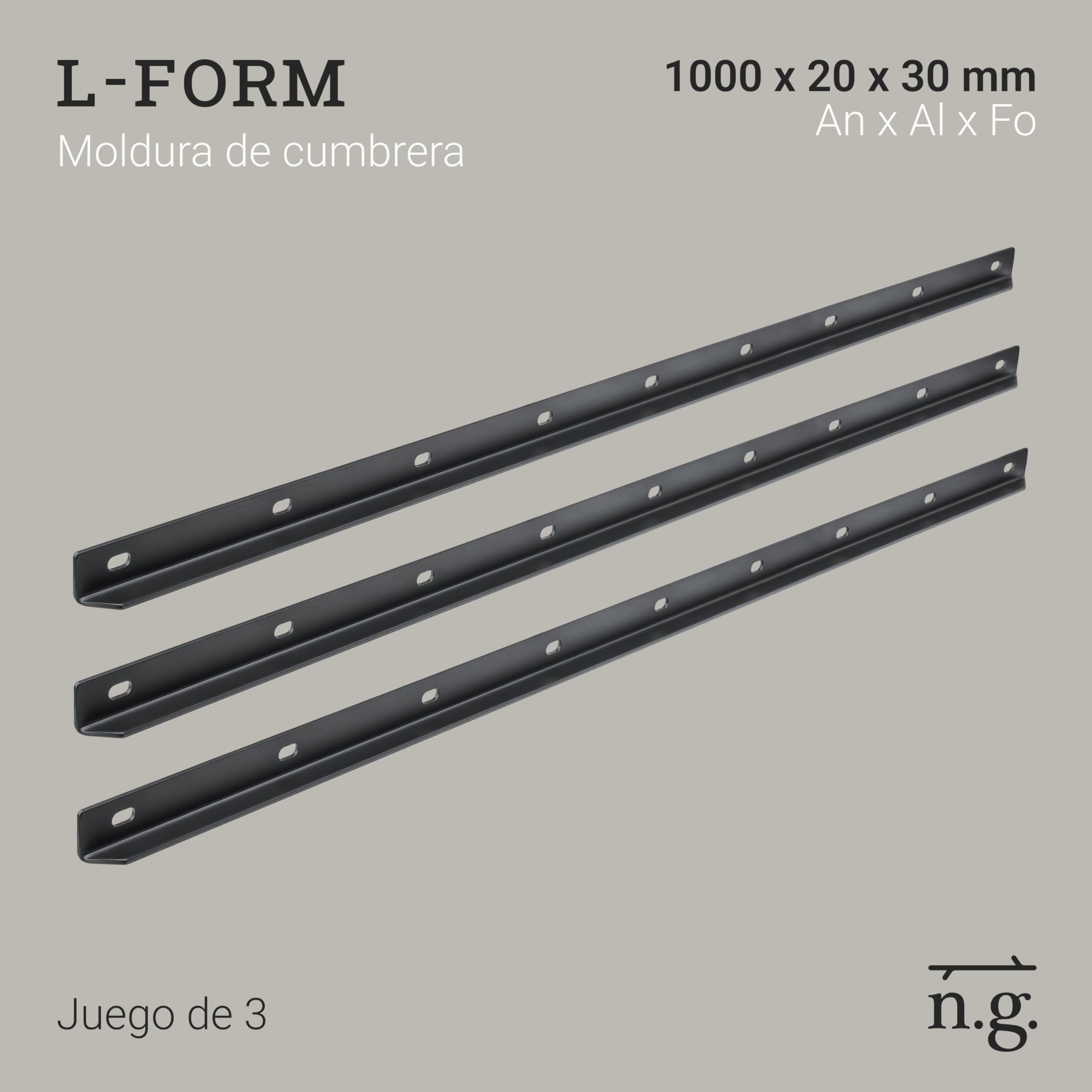 Natural Goods Berlin 3 barras de rebabas en forma de L, color negro, metal, 100 cm, base estable para mesa de madera DIY, barra de perfil de 1 m, en forma de L, barra angular de acero, barra de