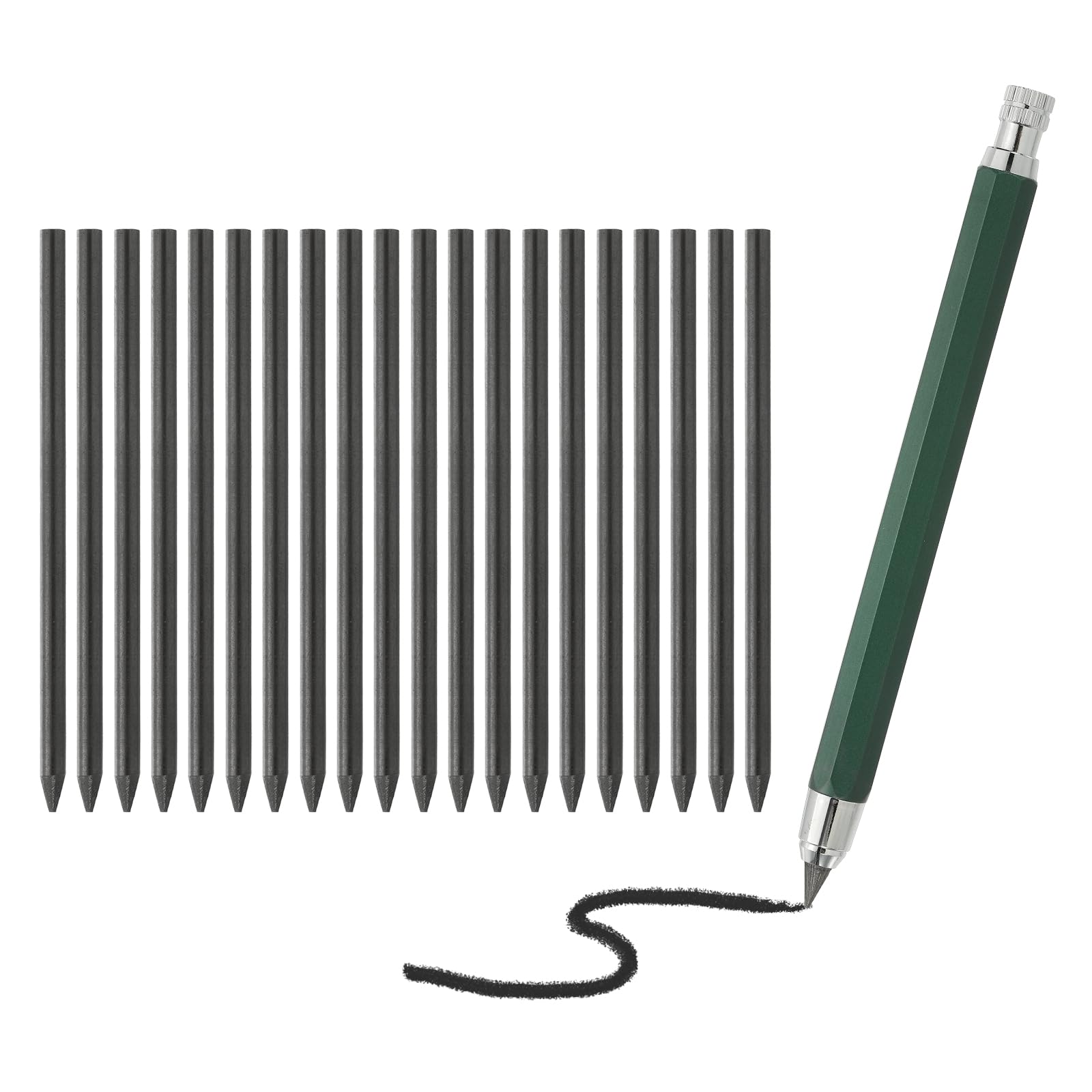 PATIKIL Mechanical Pencil 5.6mm, Lead Pencils Mechanical Holder Large Automatic Holder with 20pcs 2B Pencil Lead for Drawing Art Sketching Woodworking, Green