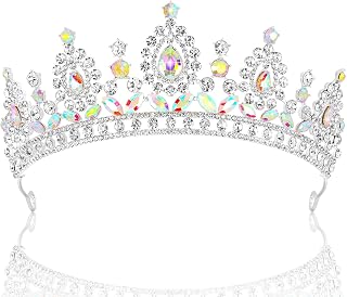 AB Silver Crown and Tiara for Women Girls, Crystal Princess Tiara Queen Crown, Rhinestone Headbands Royal Diadem for Wedding Birthday Halloween Cosplay Prom Quinceanera Pageant Party Gifts