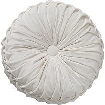 Round Throw Pillow Velvet Home Decoration Soft Pleated Pumpkin Round Floor Cushion for Couch Chair Bed Car Decorative White 14inch
