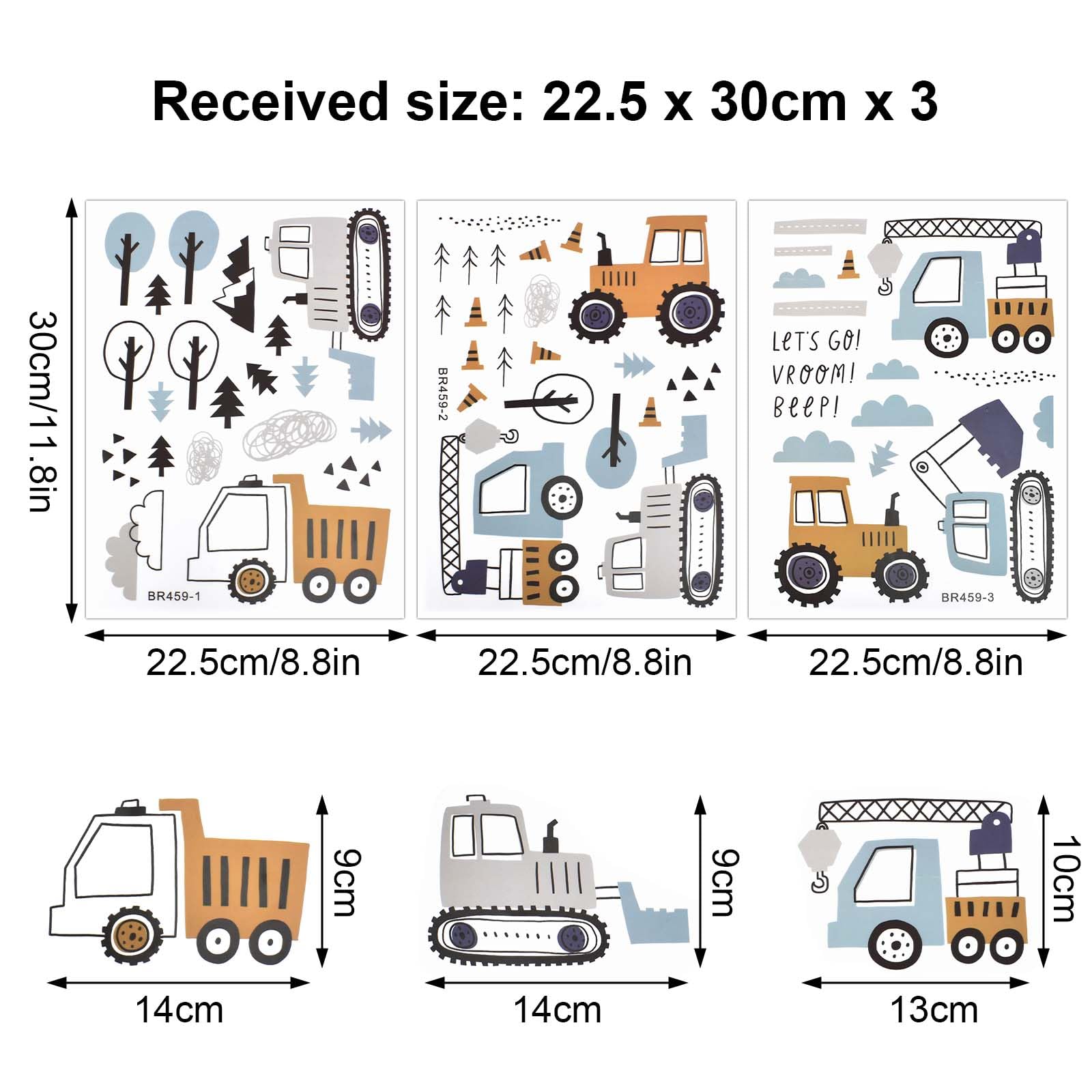 3 Fogli Adesivi Murali Veicoli Da Costruzione Per Bambini - Decalcomanie Rimovibili Per Camerette - Foto 5