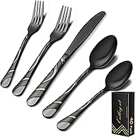 IFERRENS Black 40-Piece Silverware Set for 8 - 18/0 Stainless Steel Frosted & Mirror Finish Flatware, Modern Cutlery for Weddings & Home