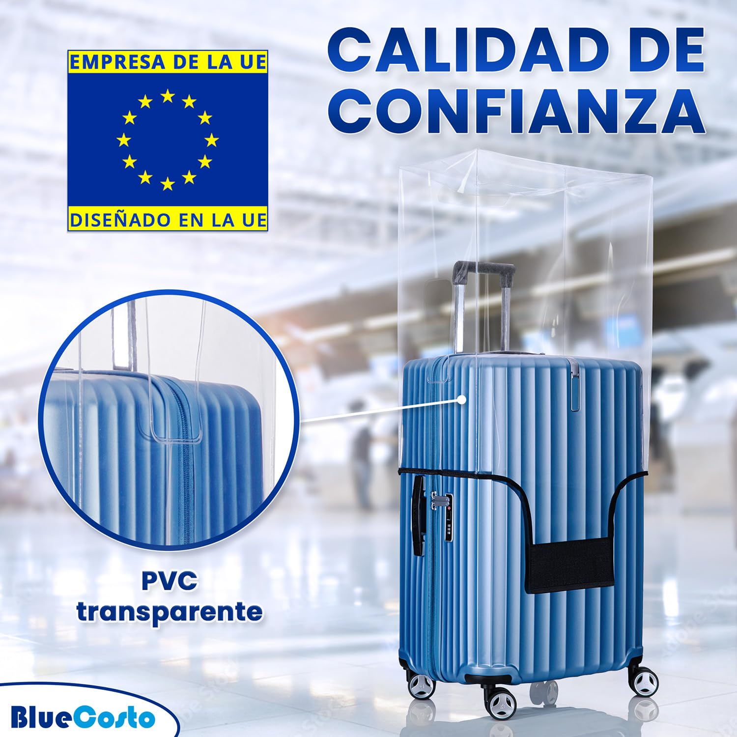 BlueCosto Funda para Maletas - Protector de Equipaje de PVC Transparente - Accesorio de Viaje de Primera Calidad para Proteger el Equipaje