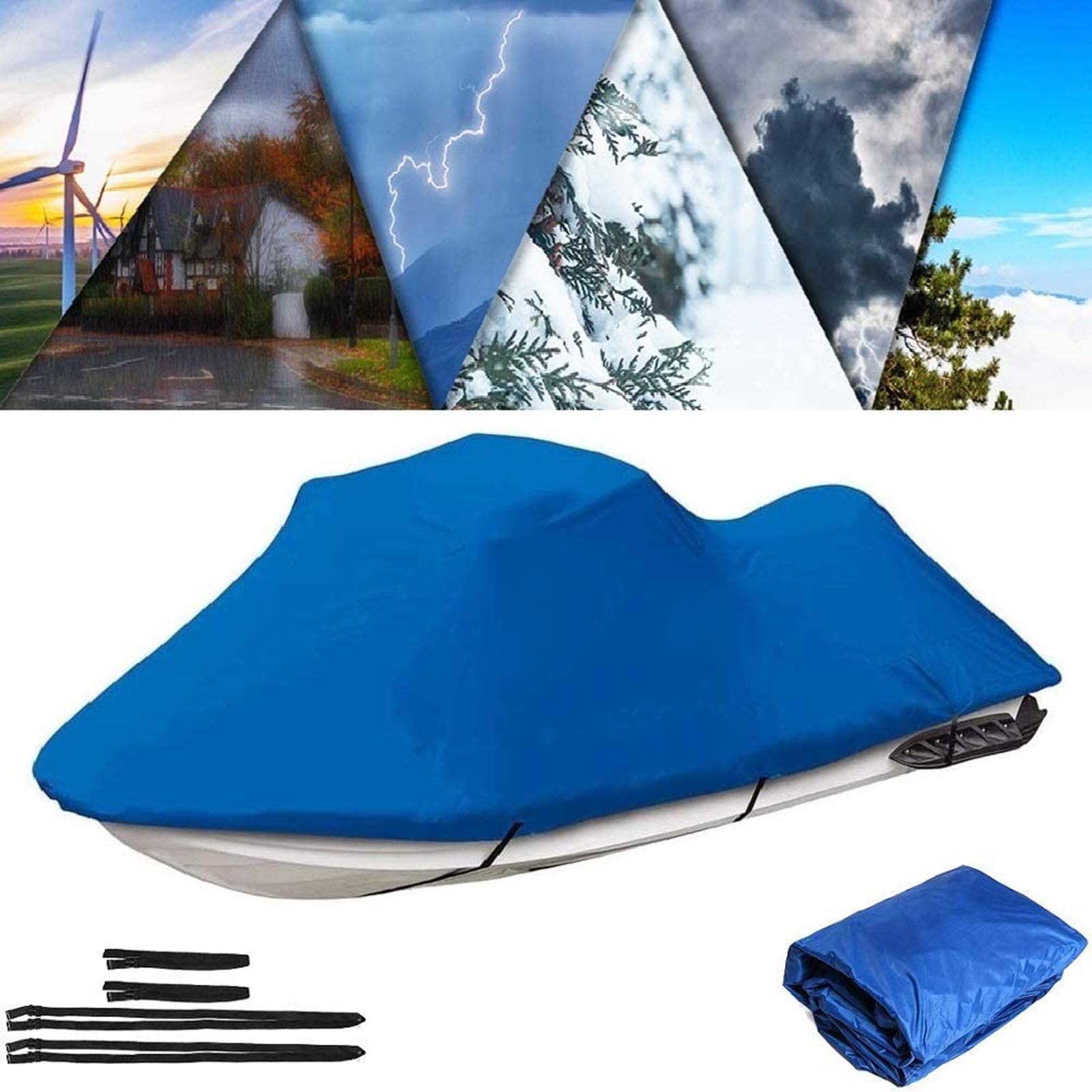 LDIW Housse De Bateau Jet Ski Housse Convient aux Jet Skis 136'' à 145'', 210D Tissu Oxford Imperméable Durable Anti Poussière Résistants Aux UV, Bleu