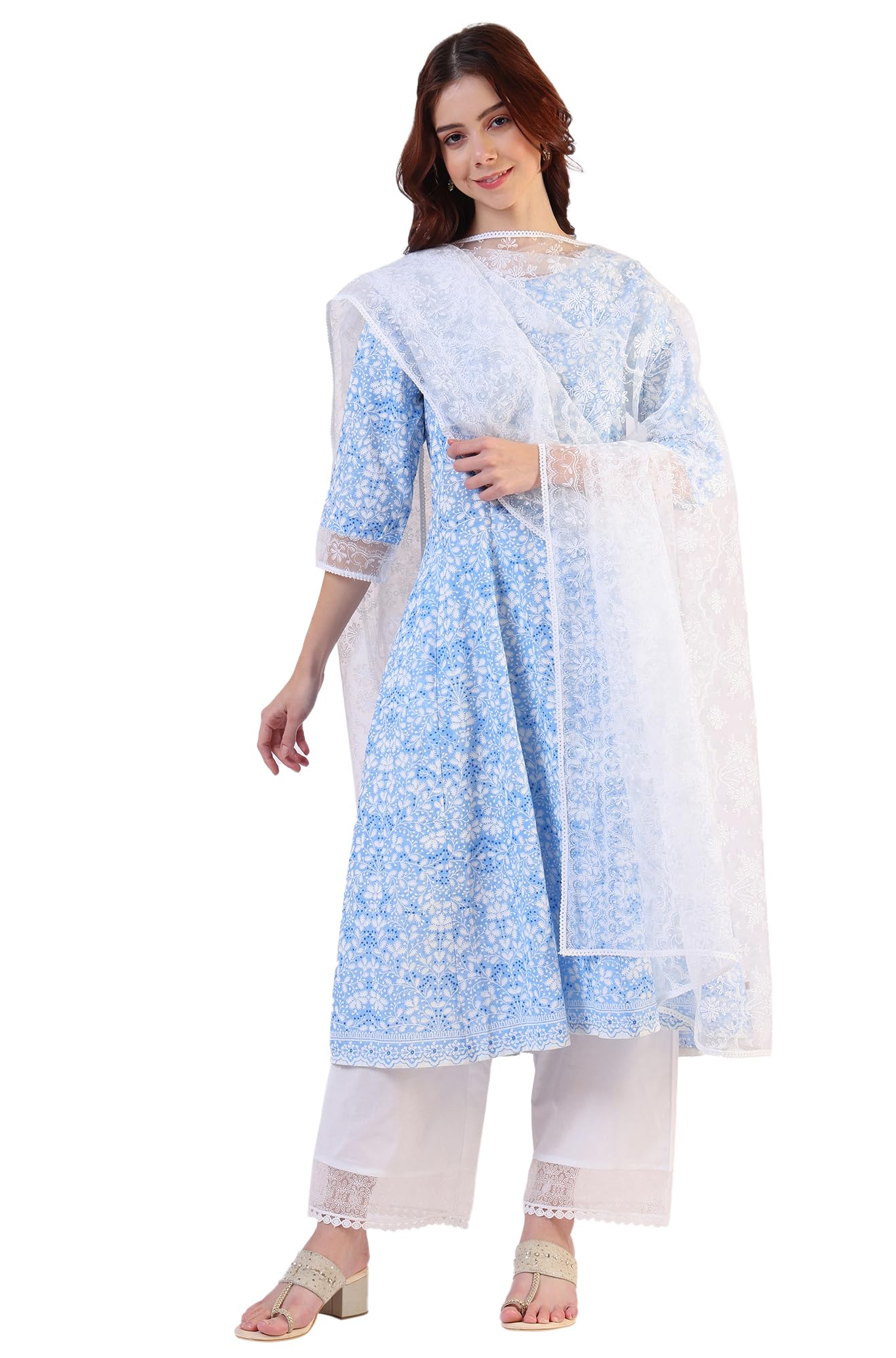 w for woman White Printed Brasso Dupatta (Size: Free Size)-W82155-123283-picture-35