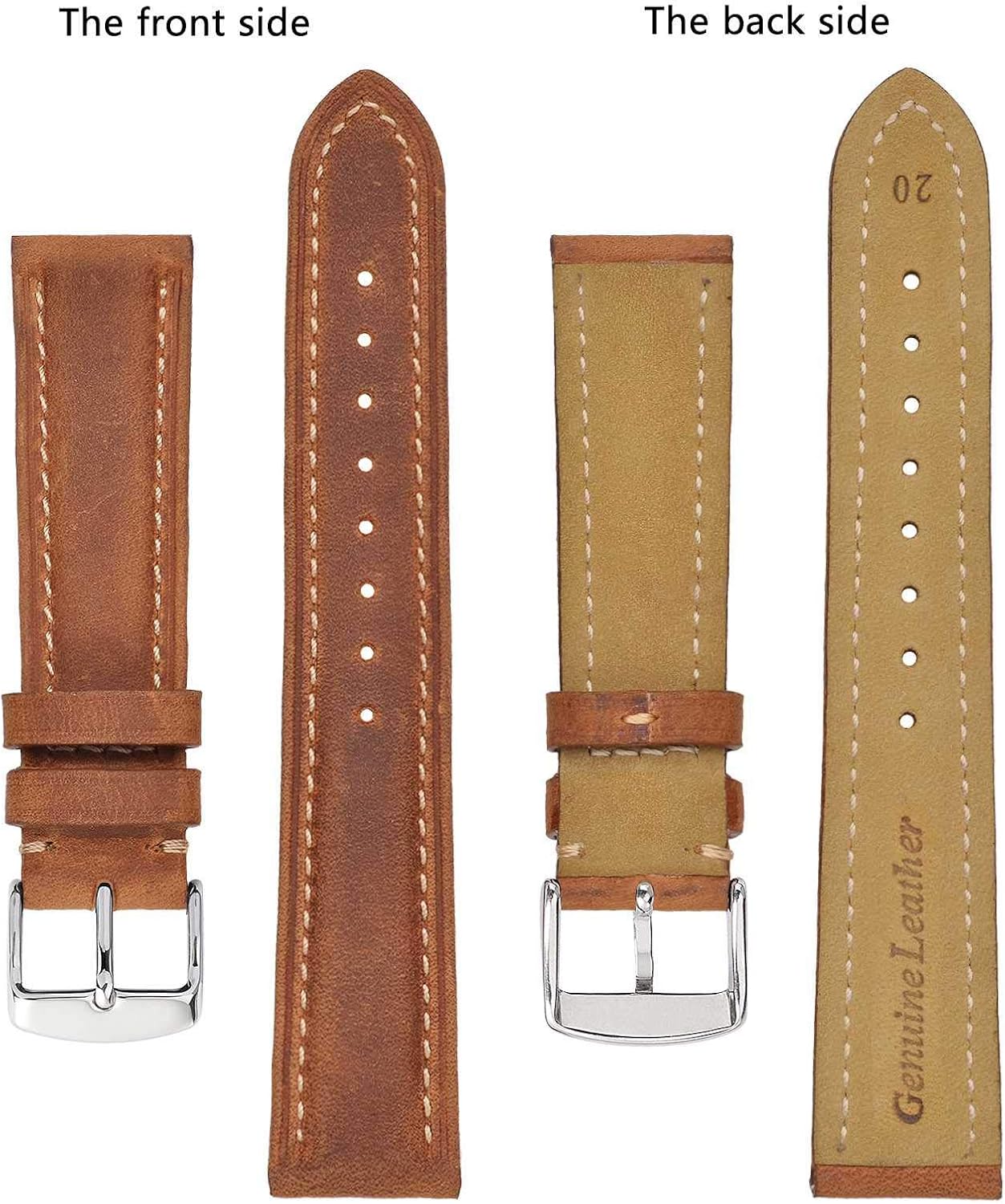 BISONSTRAP Watch Strap, Vintage Leather Replacement Bracelet, Band Width-14mm 15mm 16mm 17mm 18mm 19mm 20mm 21mm 22mm 23mm 24mm - Image 3