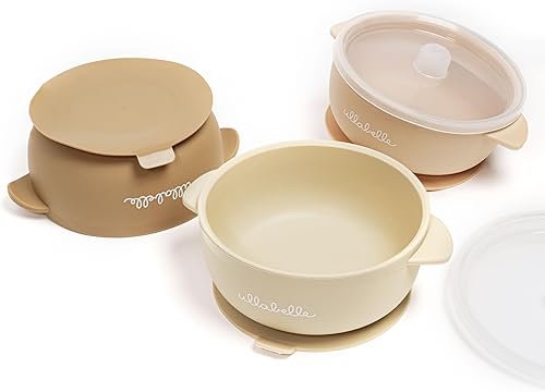 Cuencos de silicona para bebé con tapas, cuencos de almacenamiento de alimentos para niños pequeños, 100% silicona de grado alimenticio, material