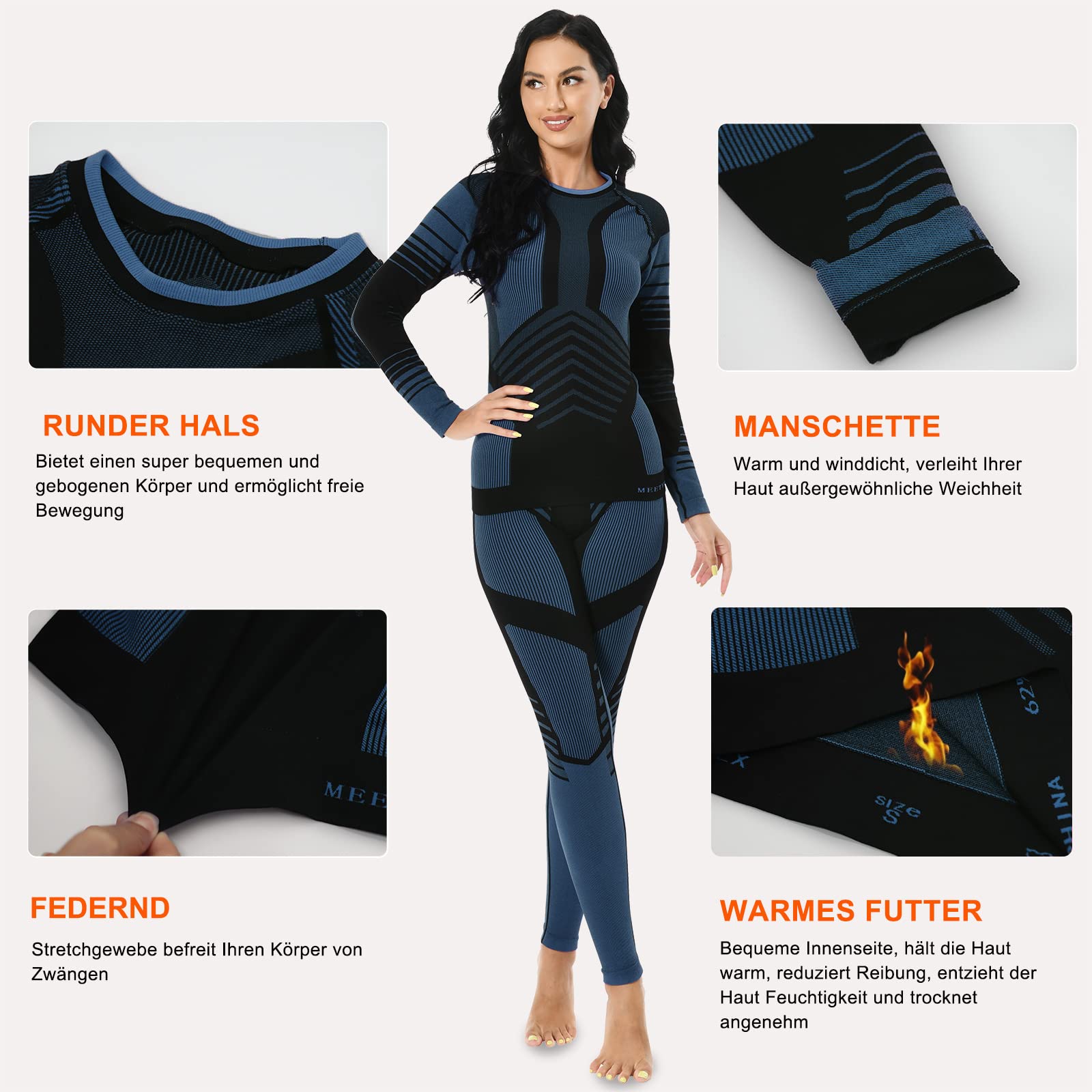 MEETYOO sous-vêtements Thermiques Femme, Ski sous Vetement Chauffant Sport Base Layer Manches Longues pour L'entraînement Running Randonnée Cyclisme