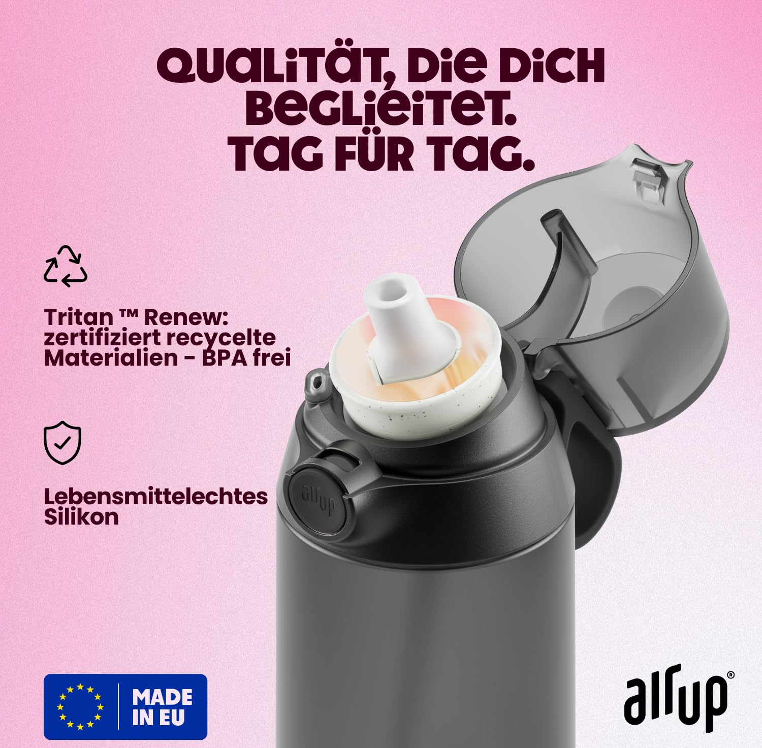 air up Click Midnight Black butelka do picia 600 ml - zestaw startowy z 5 kapsułkami, szczotką do słomki i etui Twogo czarny, bez cukru, bez BPA
