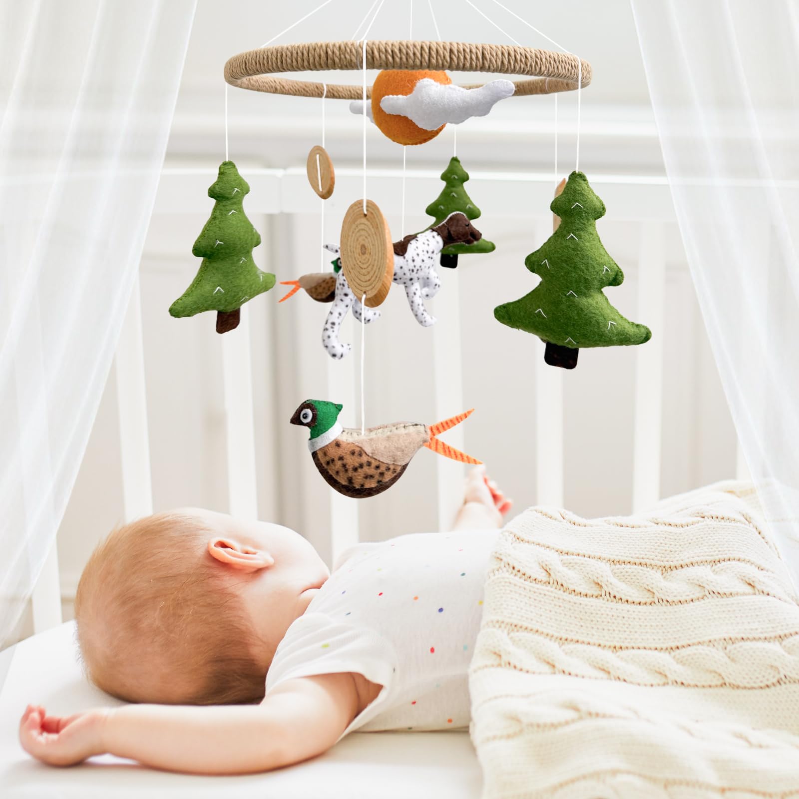Mobile pour bébé pour berceau, chasse au faisan, berceau de bébé pour garçons et filles, fait à la main, décoration de chambre d'enfant, décoration de chasse à faisan, cadeau de nouveau-né