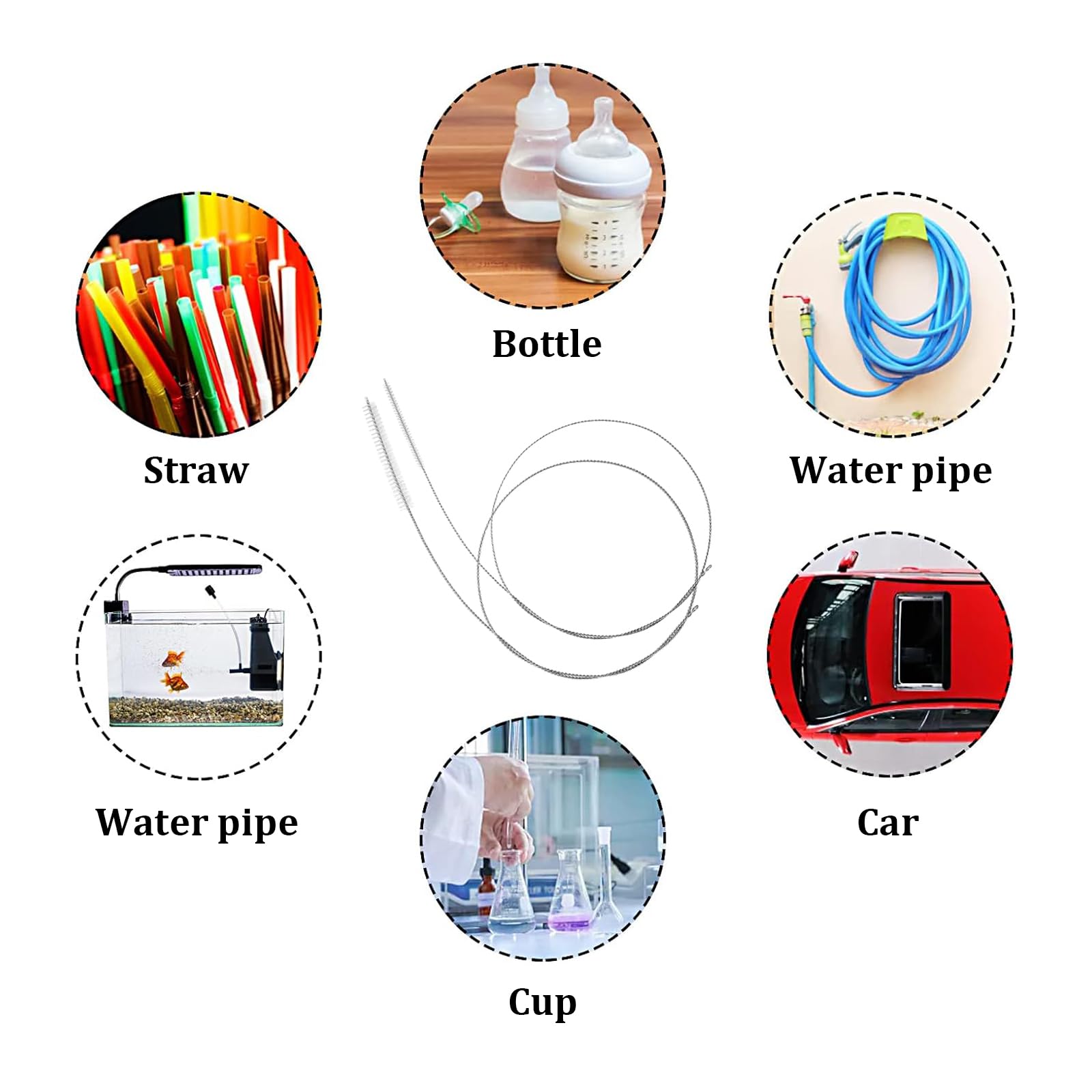Cepillo De Limpieza Flexible 100 Cm con Nylon para Botellas, Vasos y Tubos - 2 Piezas