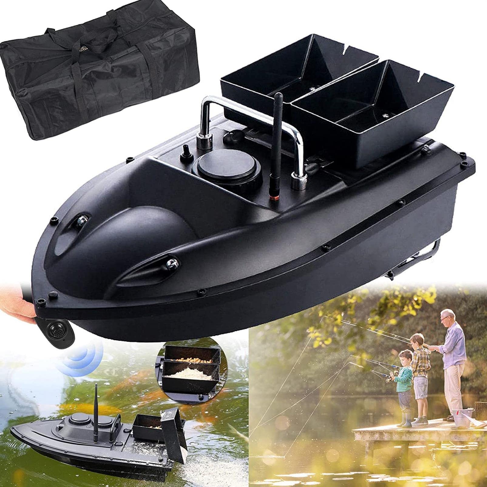 Barco Cebador Pesca, Barco Teledirigido de Pesca, Barco Cebador Carpfishing con Motores Duales y Bolsa de Almacenamiento, Crucero de Control Remoto de 500 M, Batería de 9600mAh, Carga 2 KG