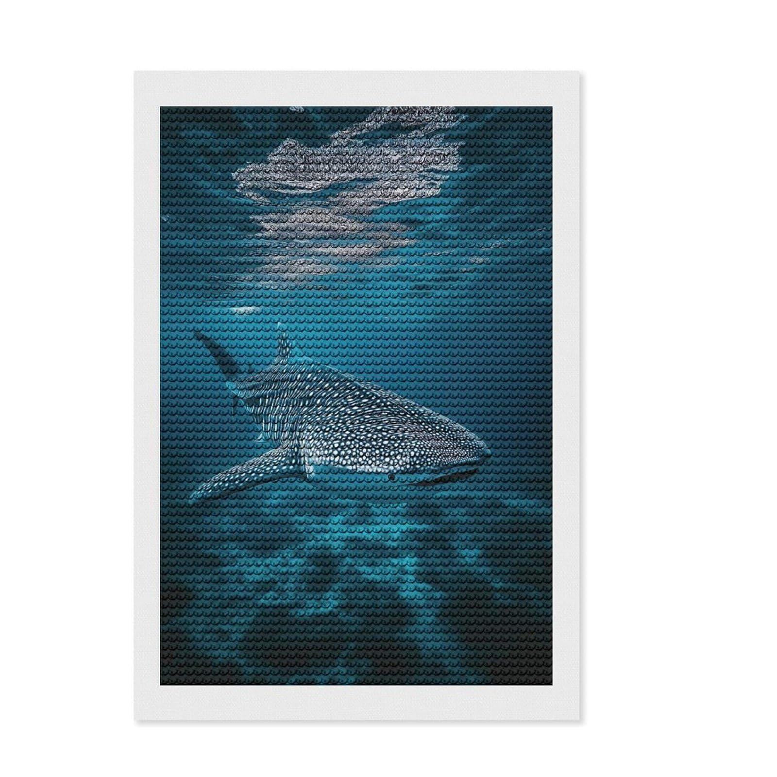 Junmoney Whale Shark Underwater 5D Diamond Painting Kit 8"x12", Adhesive Canvas, Boho Decor, Modern Decor, DIY Craft, Handmade Wall Decor