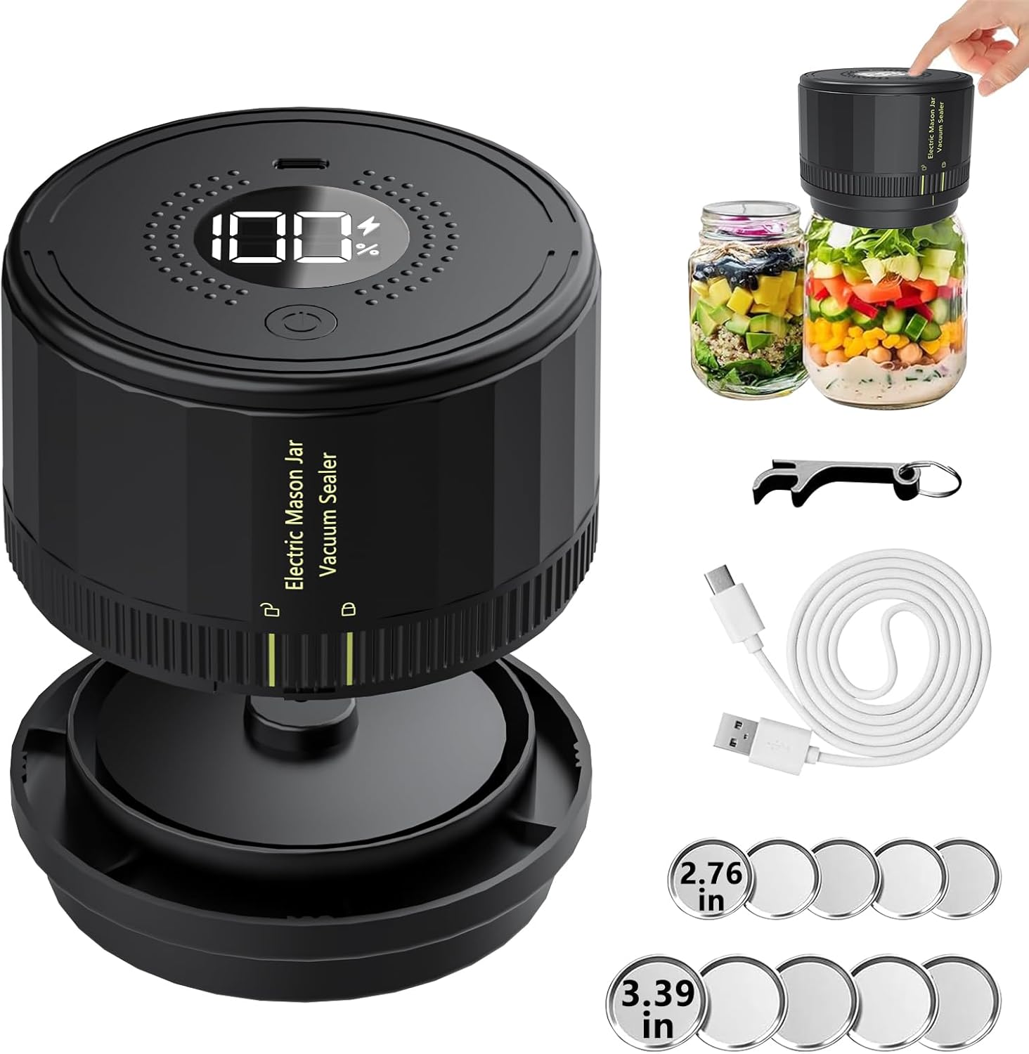 ZXA Electric Mason Jar Vacuum Sealer Kit, Vacuum Sealer for Mason Jars with Wide & Regular Mouth, Automatic Mason Jar Vacuum Sealer Kit for Kitchen, Picnic and RV Camping ZXA Electric Mason Jar Vacuum Sealer Kit, Vacuum Sealer for Mason Jars with Wide & Regular Mouth, Automatic Mason Jar Vacuum Sealer Kit for Kitchen, Picnic and RV Camping