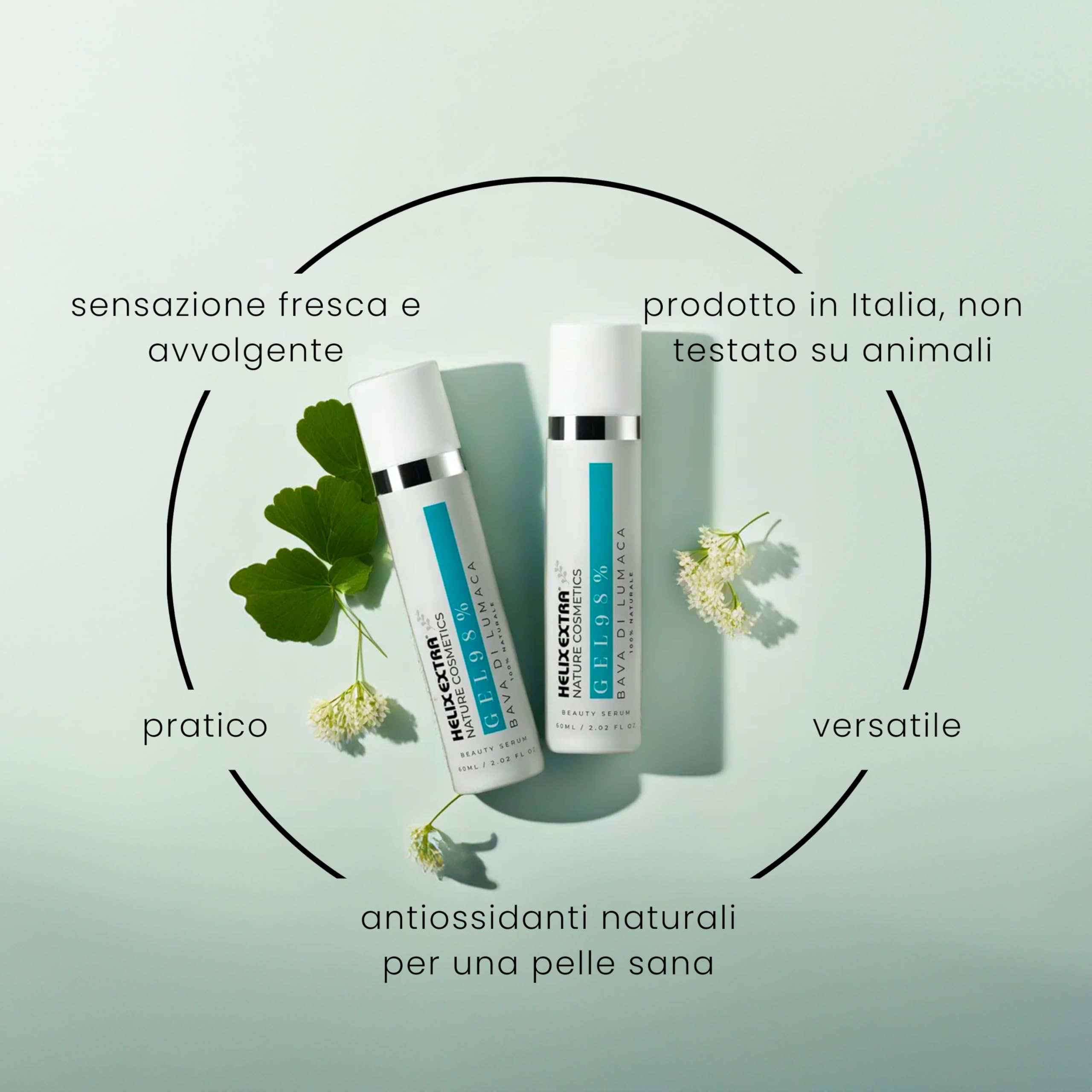 Helix Extra - Gel Viso Bava di Lumaca 98% - antirughe e antimacchie - Made in Italy Confezione da 2 x 60 ml