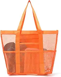 Bolsa de praia de malha, grande bolsa de praia com bolsos com zíper - Piscina familiar, brinquedos e itens essenciais para férias