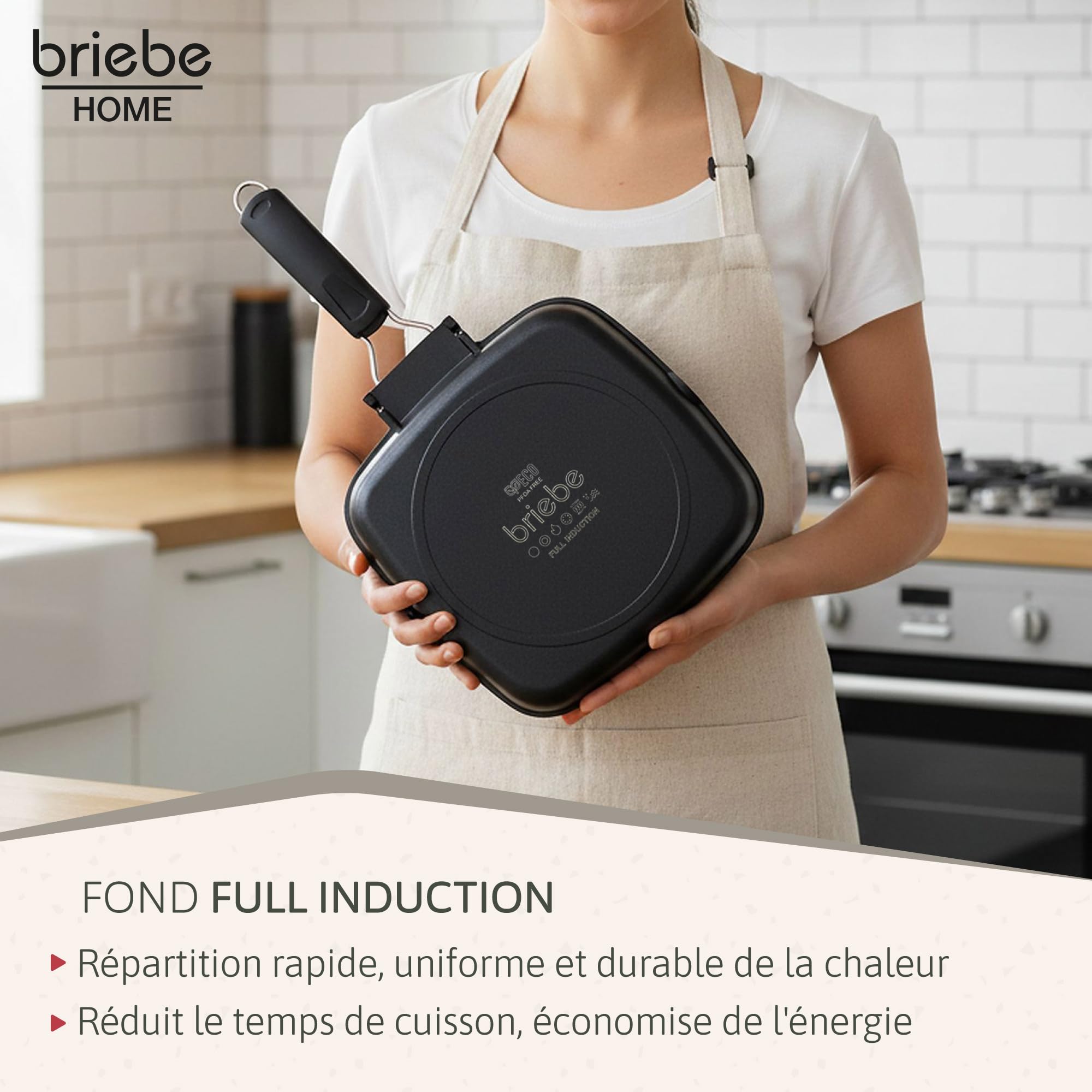 Briebe Black Titanium Grill à rayures, induction, antiadhésif titane, poêle à frire en fonte d'aluminium sans PFOA, manche pliable, vitrocéramique, gaz, 20 x 20 cm