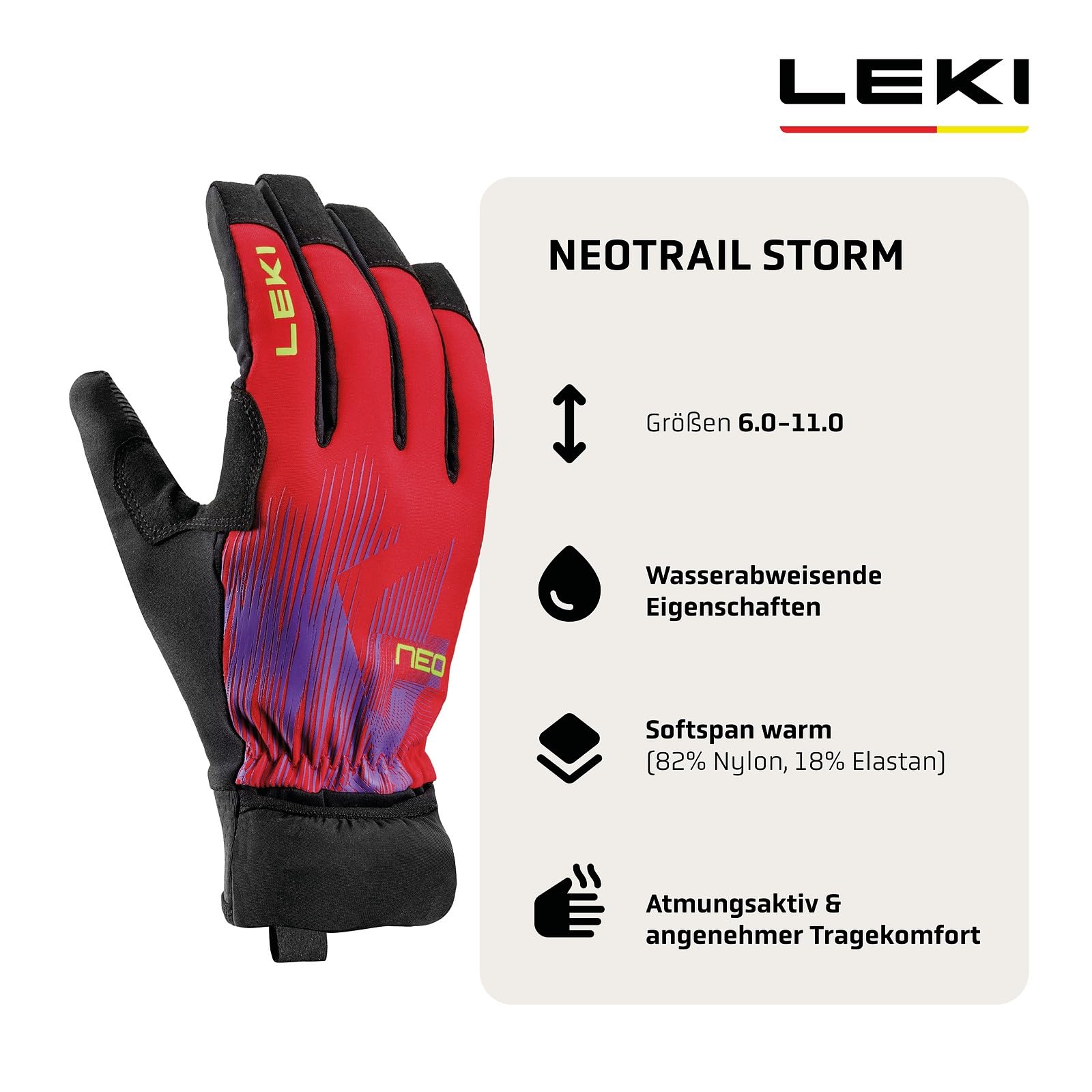 LEKI Neotrail Storm Trailrunning Handschuhe Damen & Herren | integrierter Überhandschuh für Regen | Größe 6.0-11.0 | atmungsaktive Running- und Laufhandschuhe