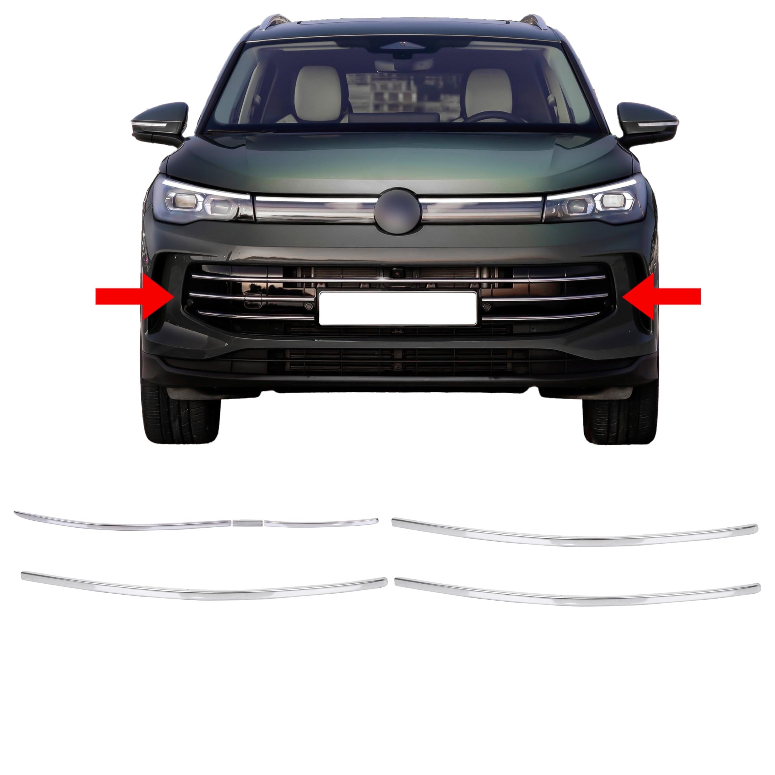 INLY 6 Teilig Kühlergrill Leisten Grillleisten Chrom Edelstahl kompatible mit Tiguan (ab 2024)