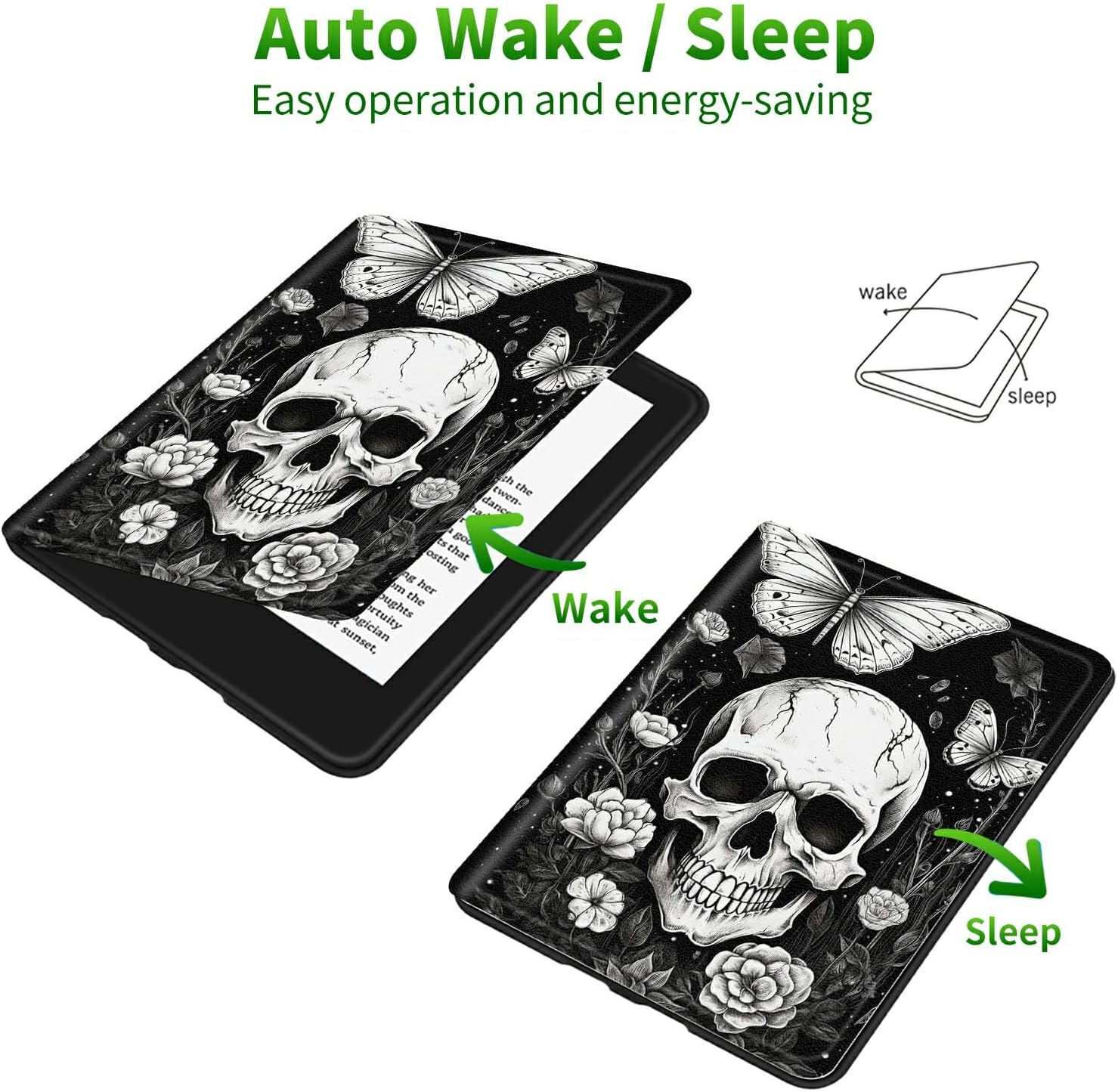 for Amazon Fire HD 10 (9th/7th/5th Generation, 2019/2017/2015 Release) Tablet Case, Multi-Angle Viewing Shockproof Smart Protective Case for Kindle Fire HD 10.1 Inch, Butterfly Skull