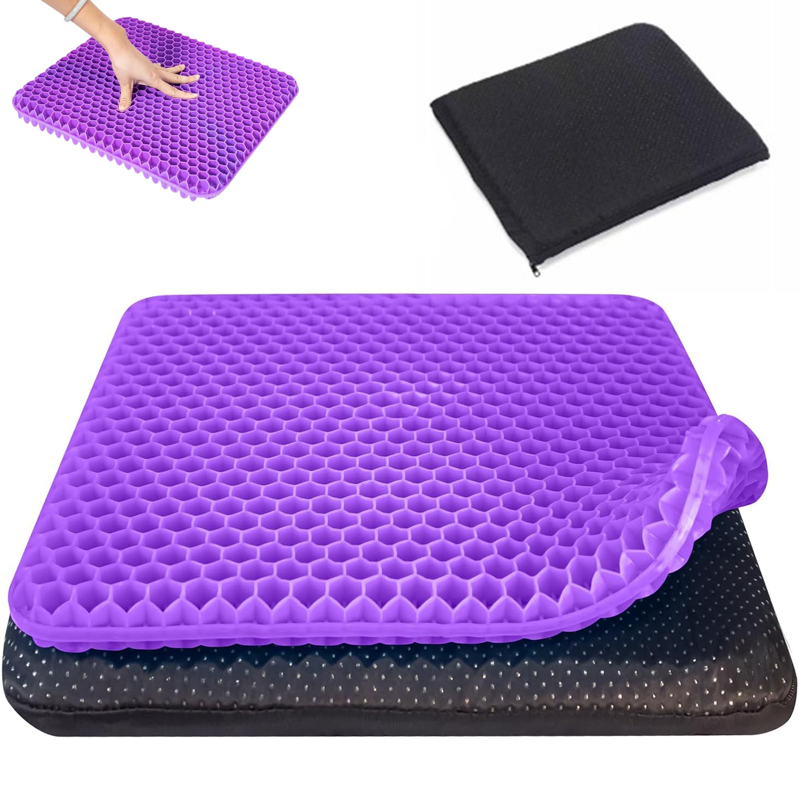 Soft Sitter Cushion, Gel Seat Cushion with Honeycomb Design for Pressure Relief,16 x 14 x 1 in Purple Cooling Gel Cushion for Office Chair, Car, Wheelchair, Non-Slip & Breathable for Long Sitting