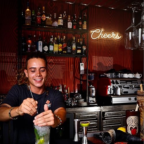 Miniatura 6 de KANAYA Letrero LED de neón con texto en inglés "Cheers", blanco cálido, regulable, luz de pared alimentada por USB, para el hogar, bar, pub,