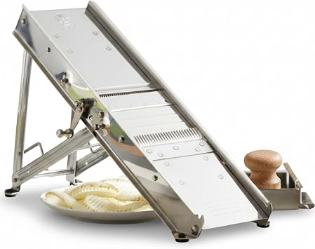 ICO by Bron Coucke Professional Mandoline Slicer by Tellier with Hand Guard Heavy Duty Stainless Steel Mandoline Slicer Adjustable Built-in Straight, Julienne, Crinkle Blades Crafted in France