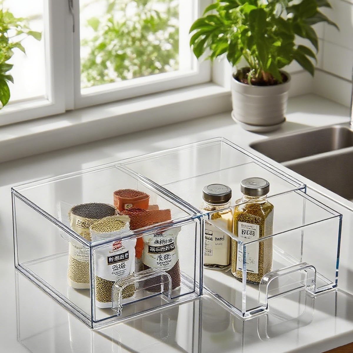 2 Cajones Almacenaje Plastico Apilables Transparentes Organizador Maquillaje Cajonera Tocador Baño Armario