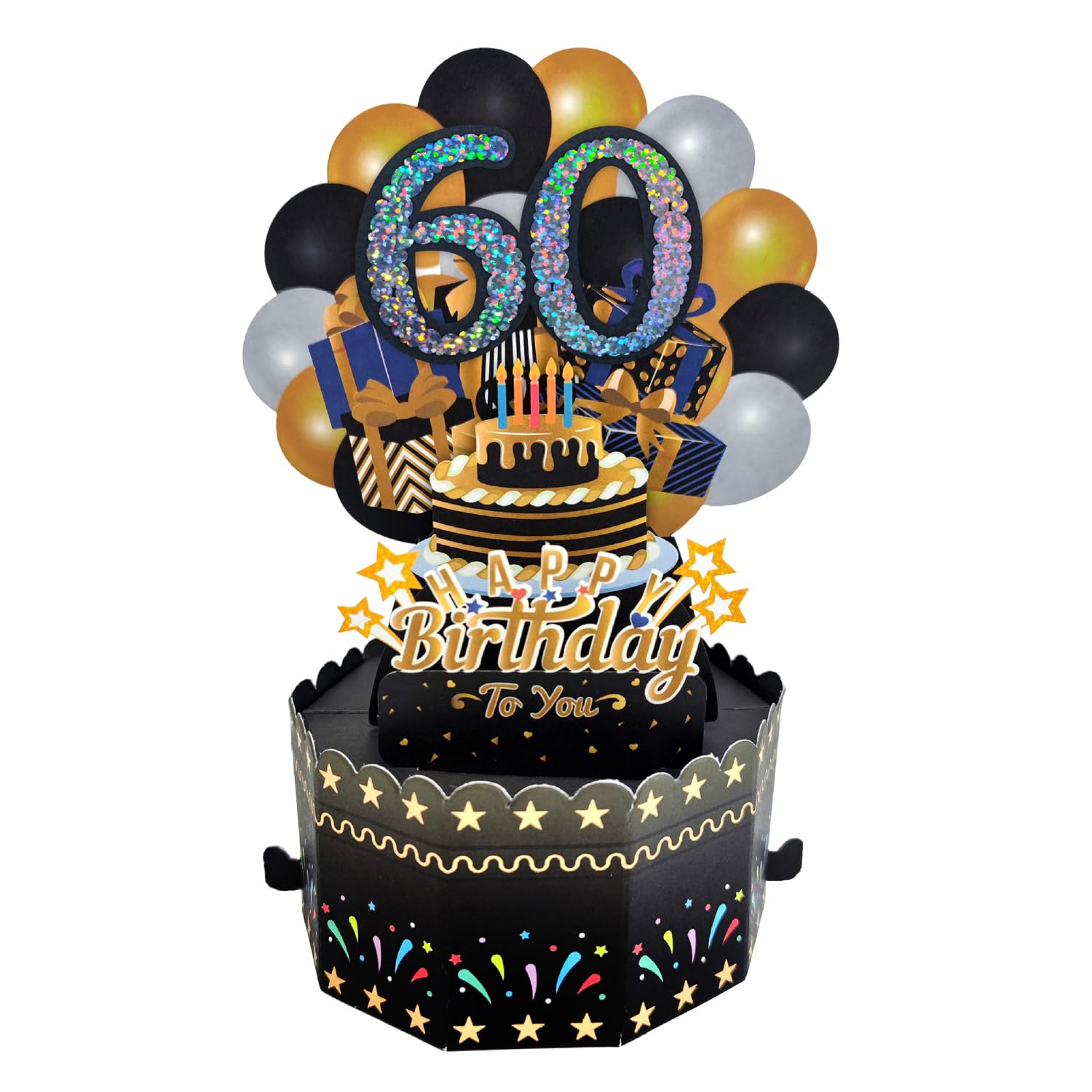 DIPZO 3D Pop Up Birthday Card, 60th Happy Birthday Greeting Cards with Envelope for Mum, Dad, Grandad, Grandmother