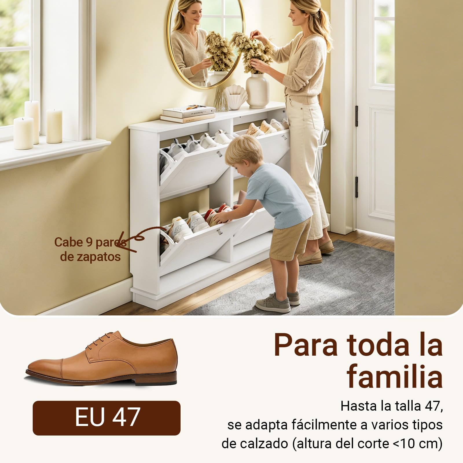 SoBuy Zapatero Entrada Recibidor - Diseño Ultra Estrecho 18cm, Apto para Zapatos EU 47, Zapatero Madera para Entradas, Pasillos y Apartamentos Pequeños - 105×18×78cm - FSR216-W
