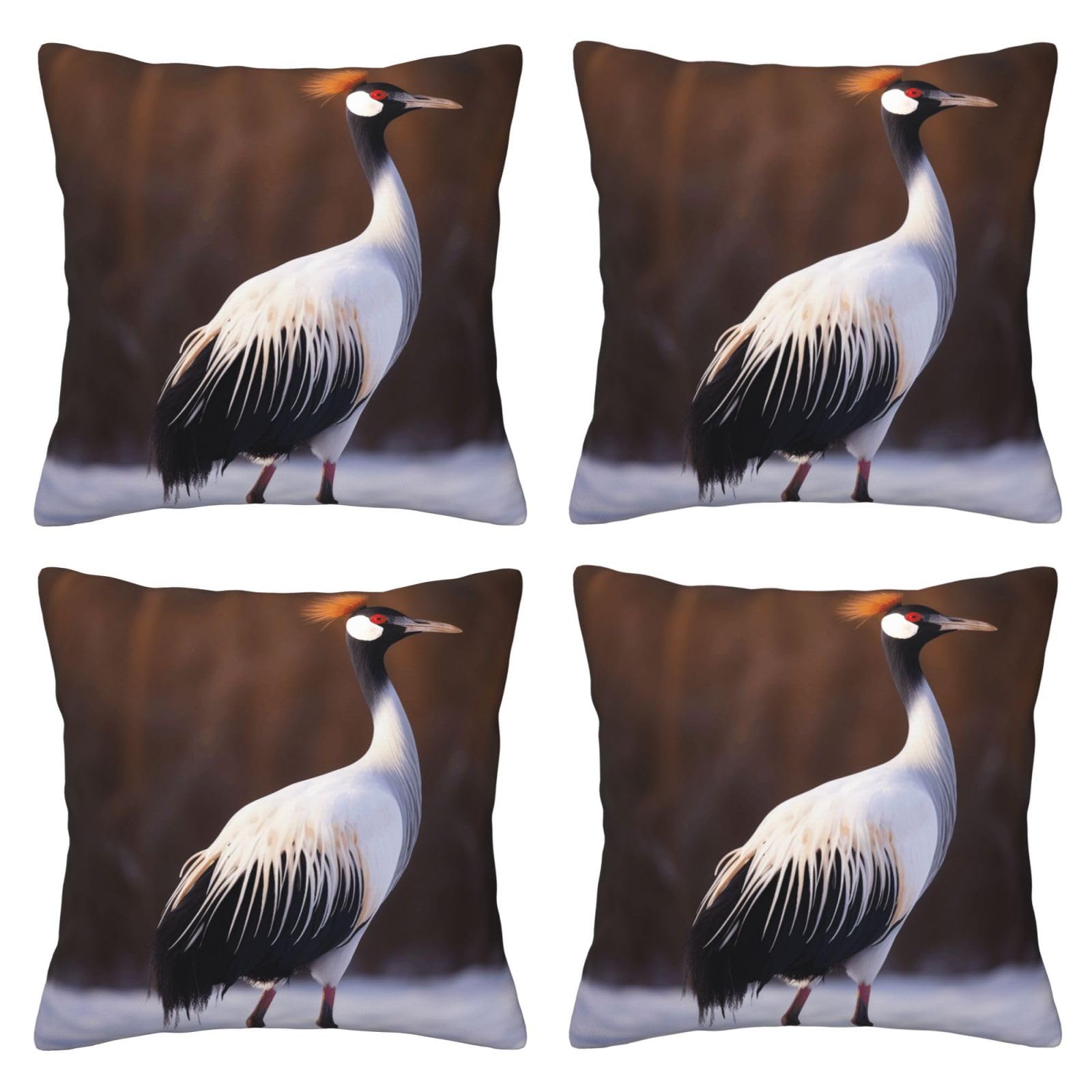 Crowned Bird Throw Pillow Cases 4 Pack Square Pillowcases Super Soft Pillow Protectors With Zipper for Couch Livingroom Sofa Bed Office Car,50x50 CM