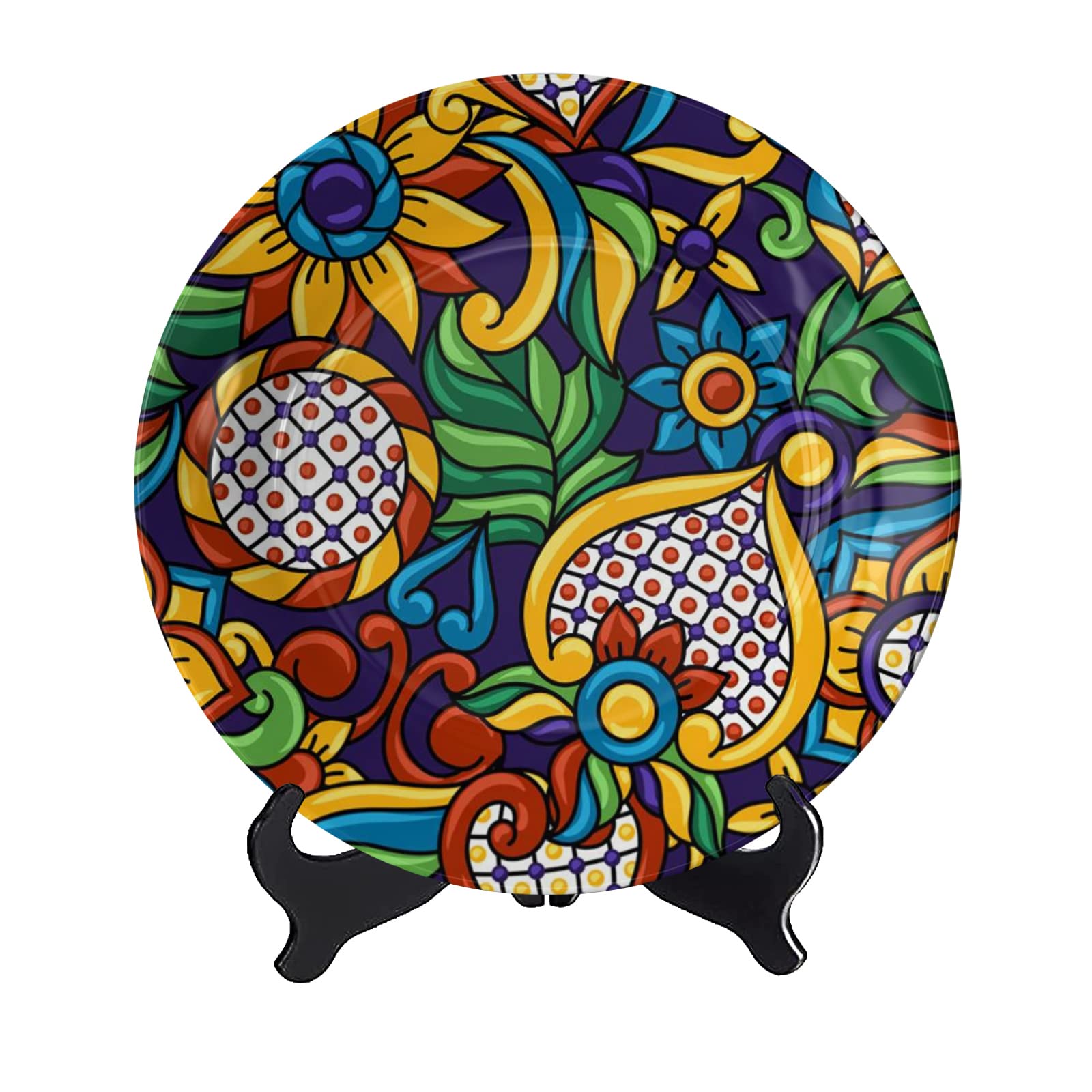 Mexican Talavera Seamless Pattern Decorative Background with Ornamental Floral Ornamental PlateDecorative Plates for Display Handmade Ceramic Wall Hanging Decors Ornaments Dessert Plates