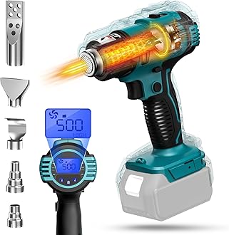 LIVOWALNY Cordless Heat Gun Compatible with Makita 18V Battery: LCD Digital Display - 350W 122℉-1022℉ Adjustable Portable Battery Powered Hot Air Gun for Shrink Tubing Crafts Vinyl Wrap (No Battery)