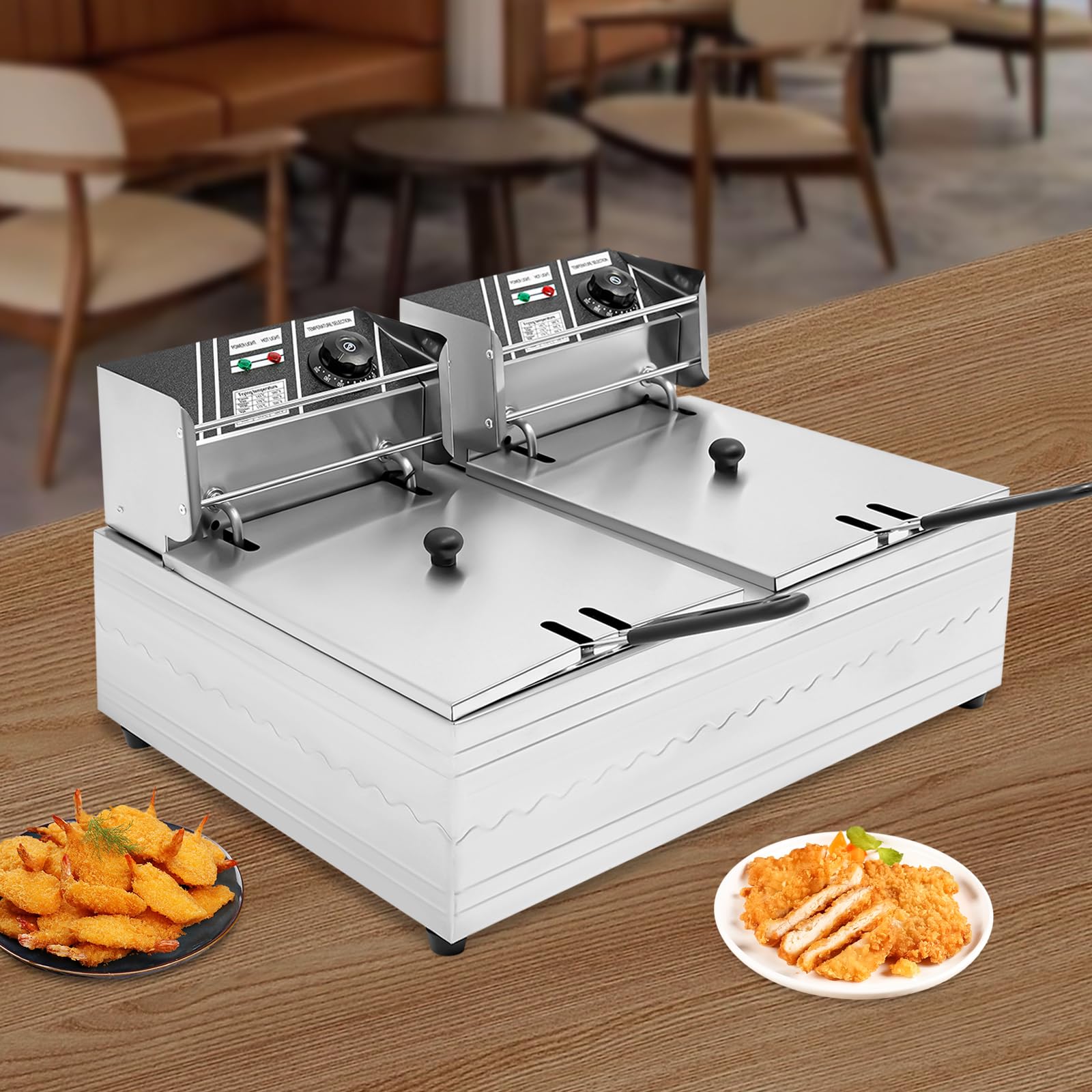 Friggitrice commerciale 12L Friggitrice elettrica Temperatura regolabile 60-200℃ Doppia friggitrice Friggitrice per ristorante Café Bar
