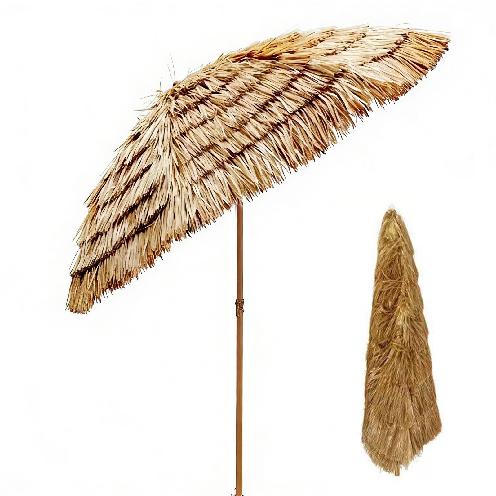 Sztuczna markiza ze słomy, parasol na targu na świeżym powietrzu, składana i przenośna konstrukcja, do trawnika, ogrodu, podwórka i basenu (1,6 m/5,2 stopy)