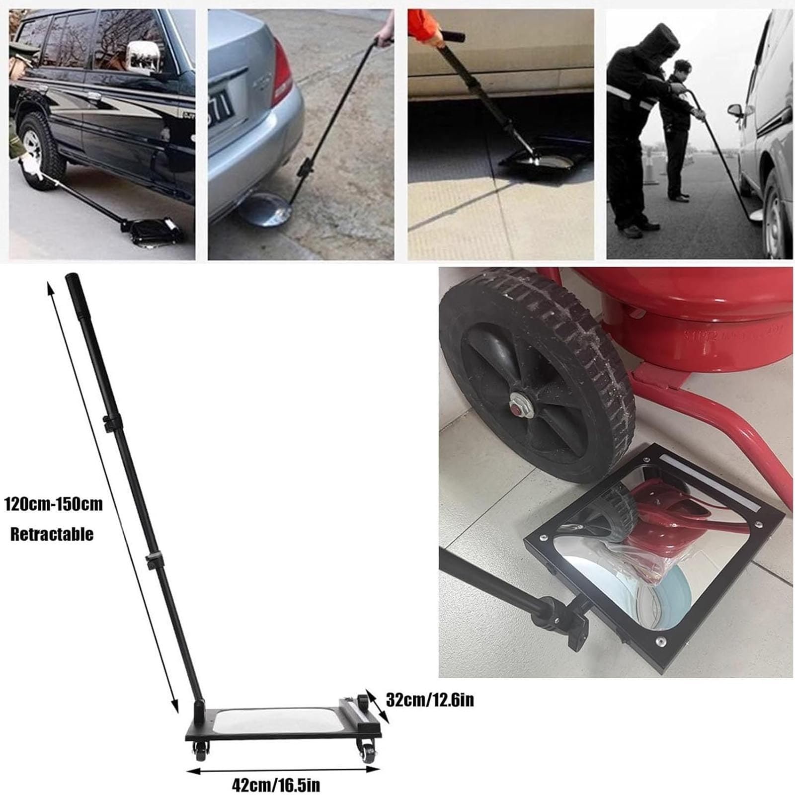 Espejo De Inspección De Bajos Ajustable, Plegable Y Retráctil con Ruedas Giratorias De 360° Y Luz Led, para Inspección De La Parte Inferior del Vehículo/Mecánica, 2,1pcs