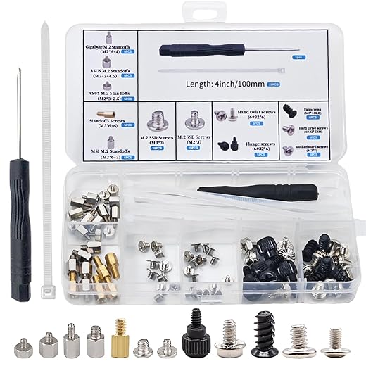 M.2 Screws, Motherboard Screw for Asus Gigabyte Asrock MSI Motherboards, Computer Screws for HDD, SSD, Fan, Power Supply, PC Case - PC Screws, M.2 Standoff and Screw