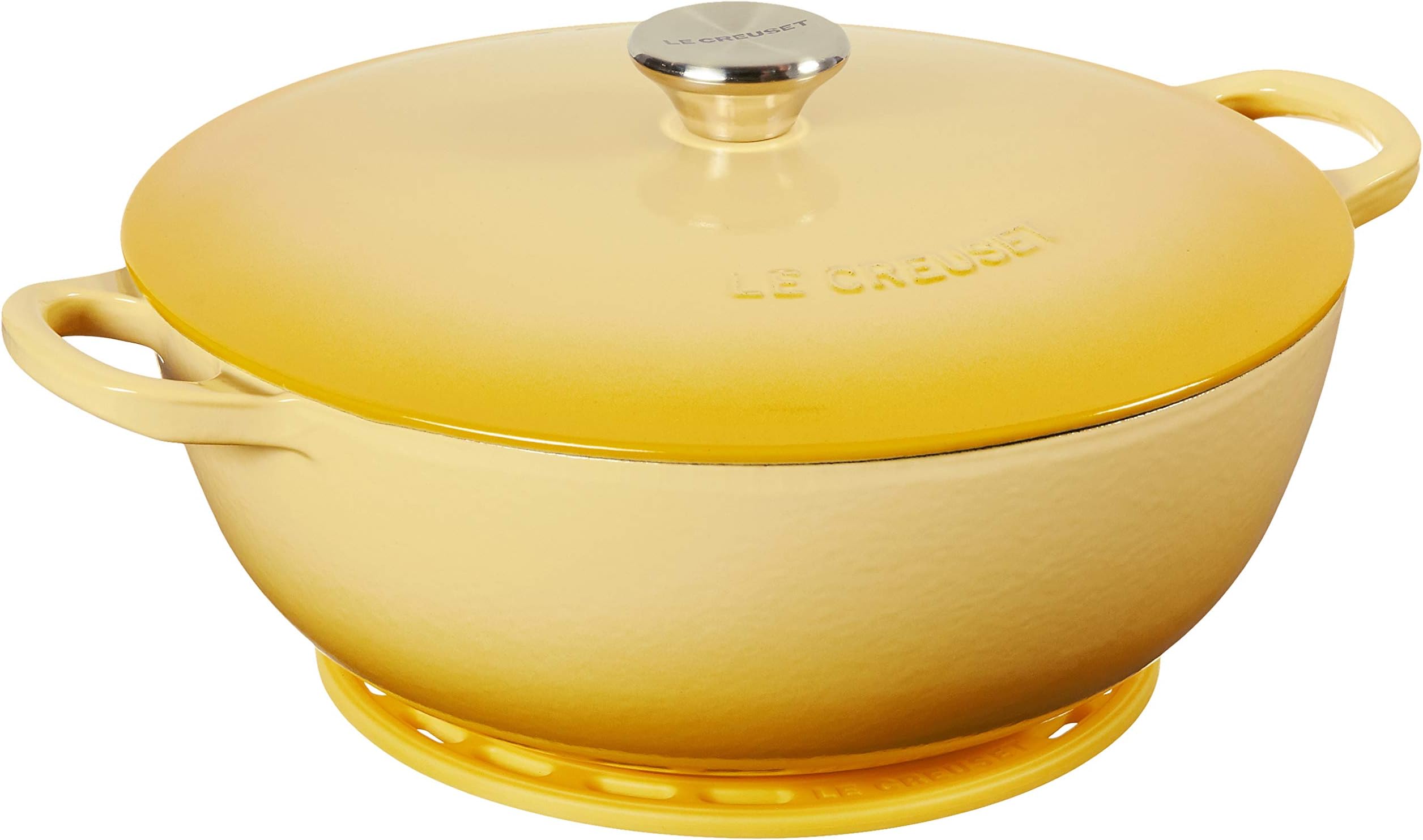 Le Creuset Enameled Cast Iron Curved Round Chef's Oven with Silicone French Trivet, 4.5 qt., Soleil