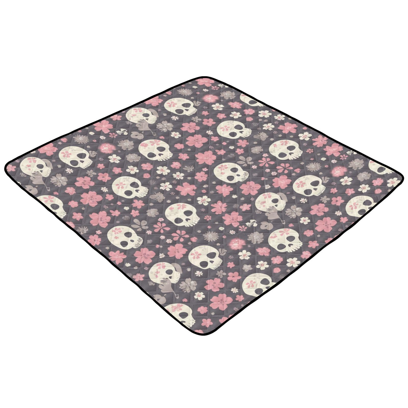 Kigai Rose Skull Baby Play Mat for Floor and Playpen 50x50 inch Non-Slip Baby Activity Playmat Waterproof Foldable Crawling Mat for Infants Toddlers