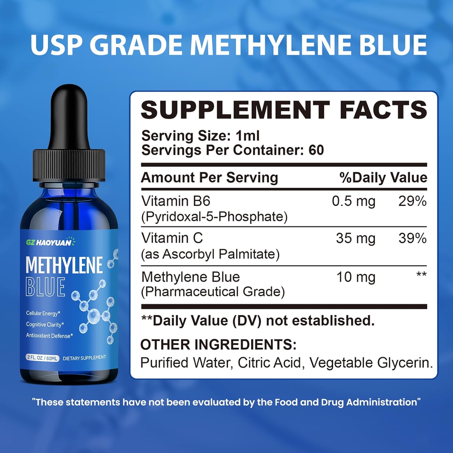 Methylene Blue Drops, Methylene Blue 1% Pharmaceutical Grade Supplement for Humans Brain Health, Metabolism & Cellular Health, No Formaldehyde, No Alcohol & No Gluten 2 Fl Oz - Image 8