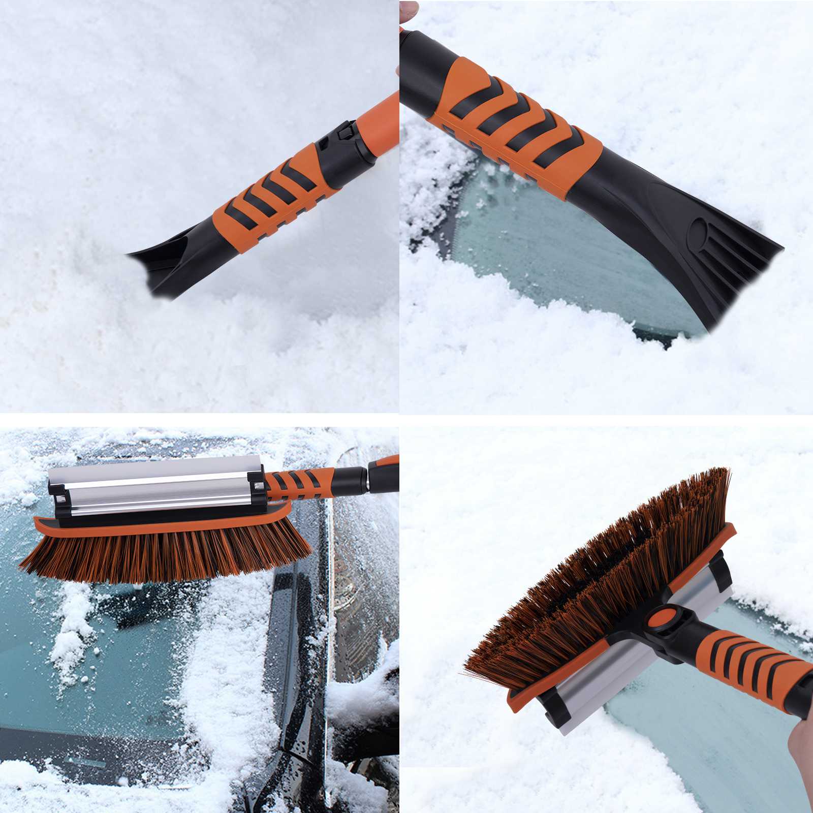 Brosse à Neige Et Grattoir à Glace 2 En 1 Pour Voiture - 67,1 Cm, Poils PET, Poignée EVA, Résistant à -30°C - Accessoire Hiver Orange