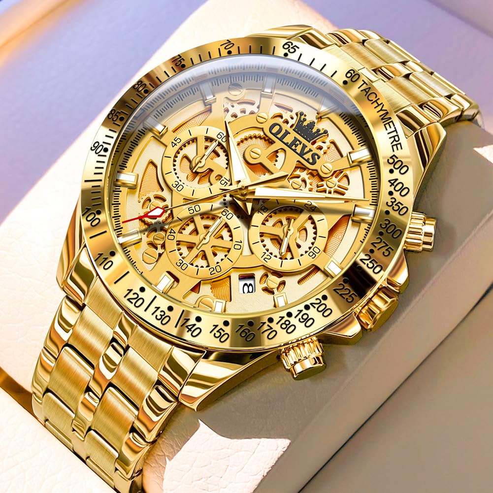 OLEVS Skeleton Uhren Herren Quarz Business Kleid Edelstahl Uhrenband Wasserdicht Ieuchtende Herrenuhr