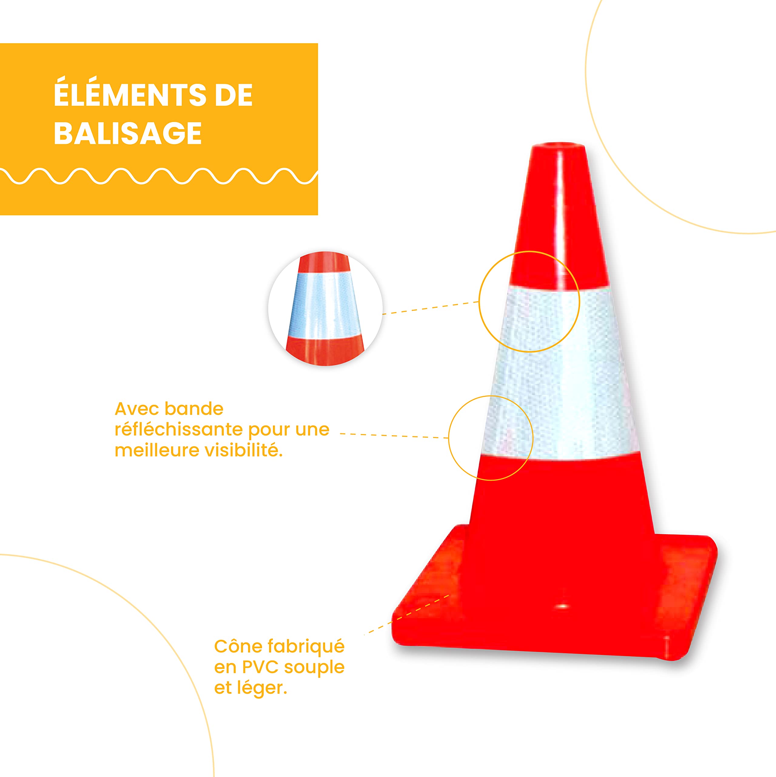 PARKING FACIL | Cône De Signalisation En Pvc Souple | Éléments De Balisage | Cône De Signalisation | Éléments De Sécurité Routière | Taille : 45cm | 1 Unité