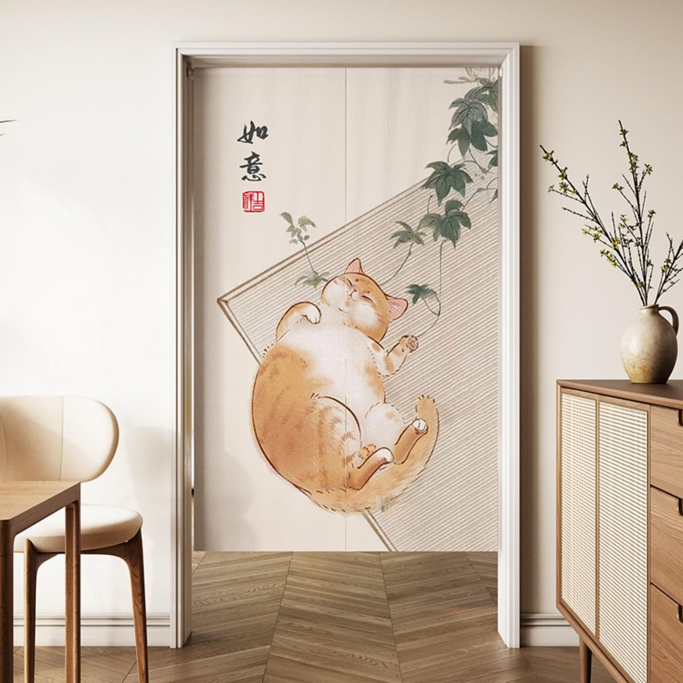 Guest Ruyunlai Japanese Noren Doorway Curtain, Ml28 Orange Cat, 80x120cm