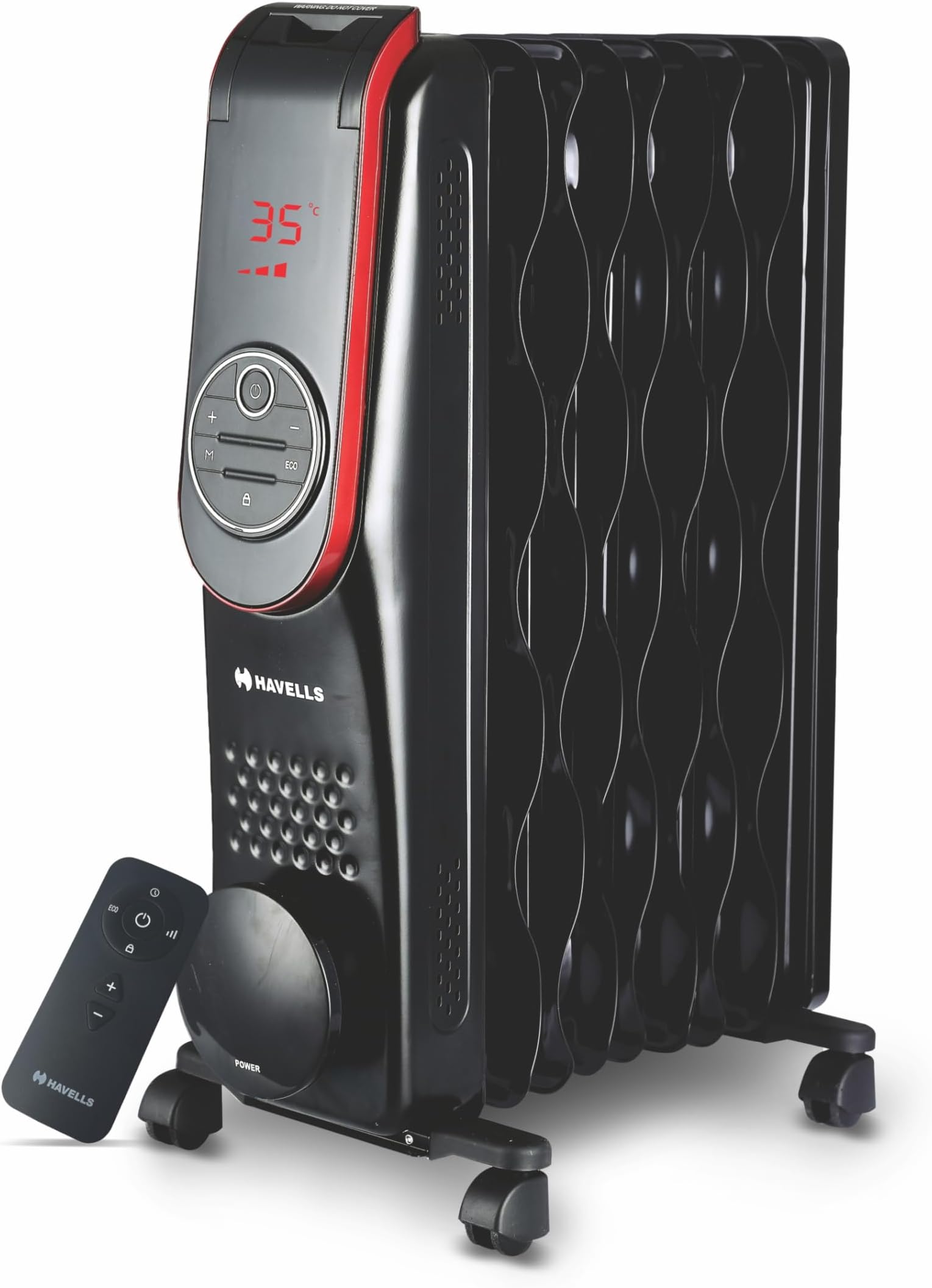 Havells OFR 9 Wave Fin DIGI with 3 Heat Setting, 2000 watt, Automatic digital control of temperature, Overheat Protection with Digital Display (Black)