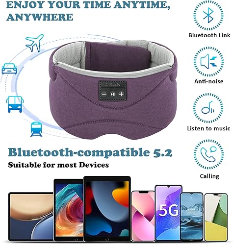 Miniatura 8 de Antifaz para dormir con auriculares Bluetooth 24 ruido blanco, altavoz ultrafino, paquete frío, opaca, Bluetooth, máscara de ojos para dormir de